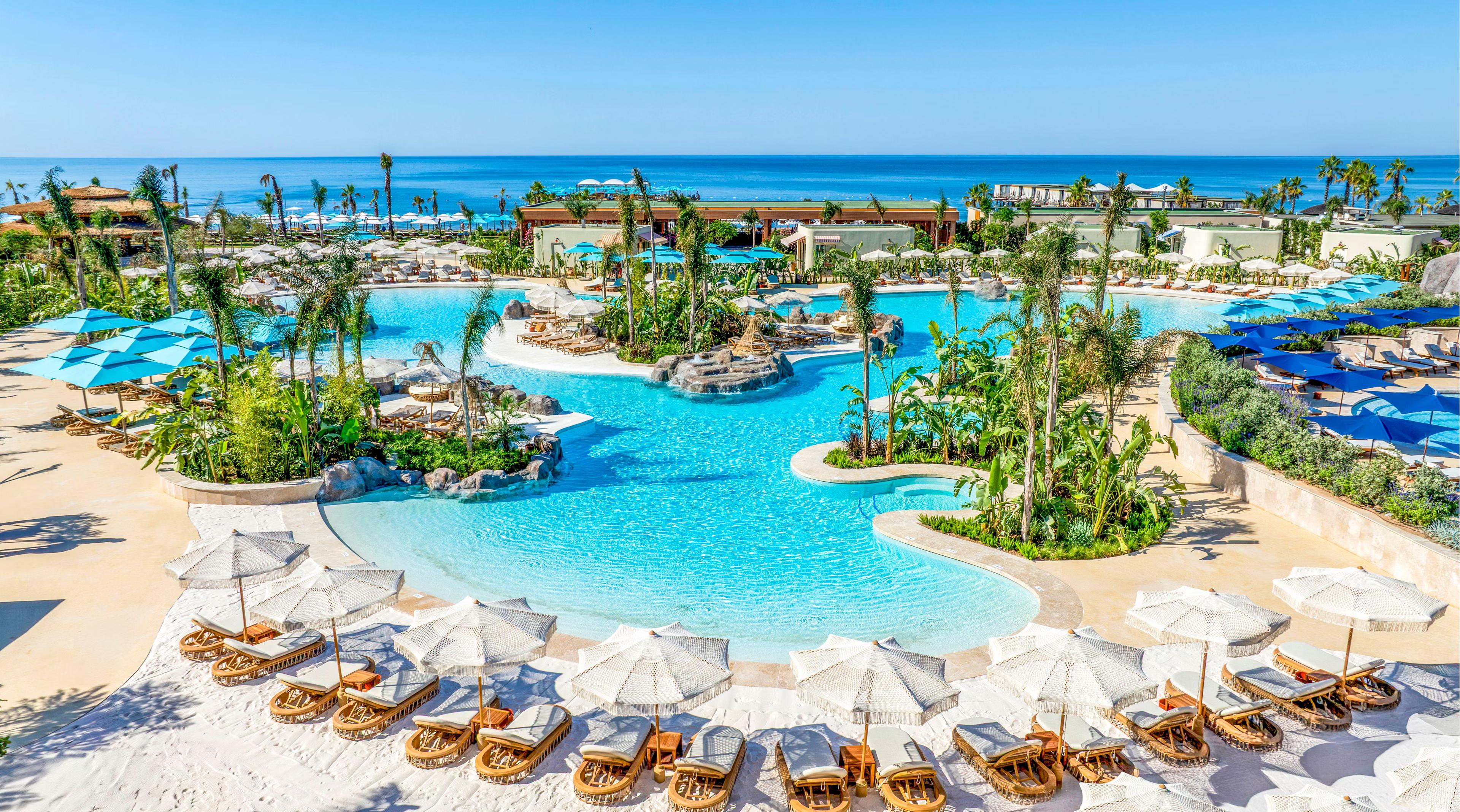 bright blue hotel pool