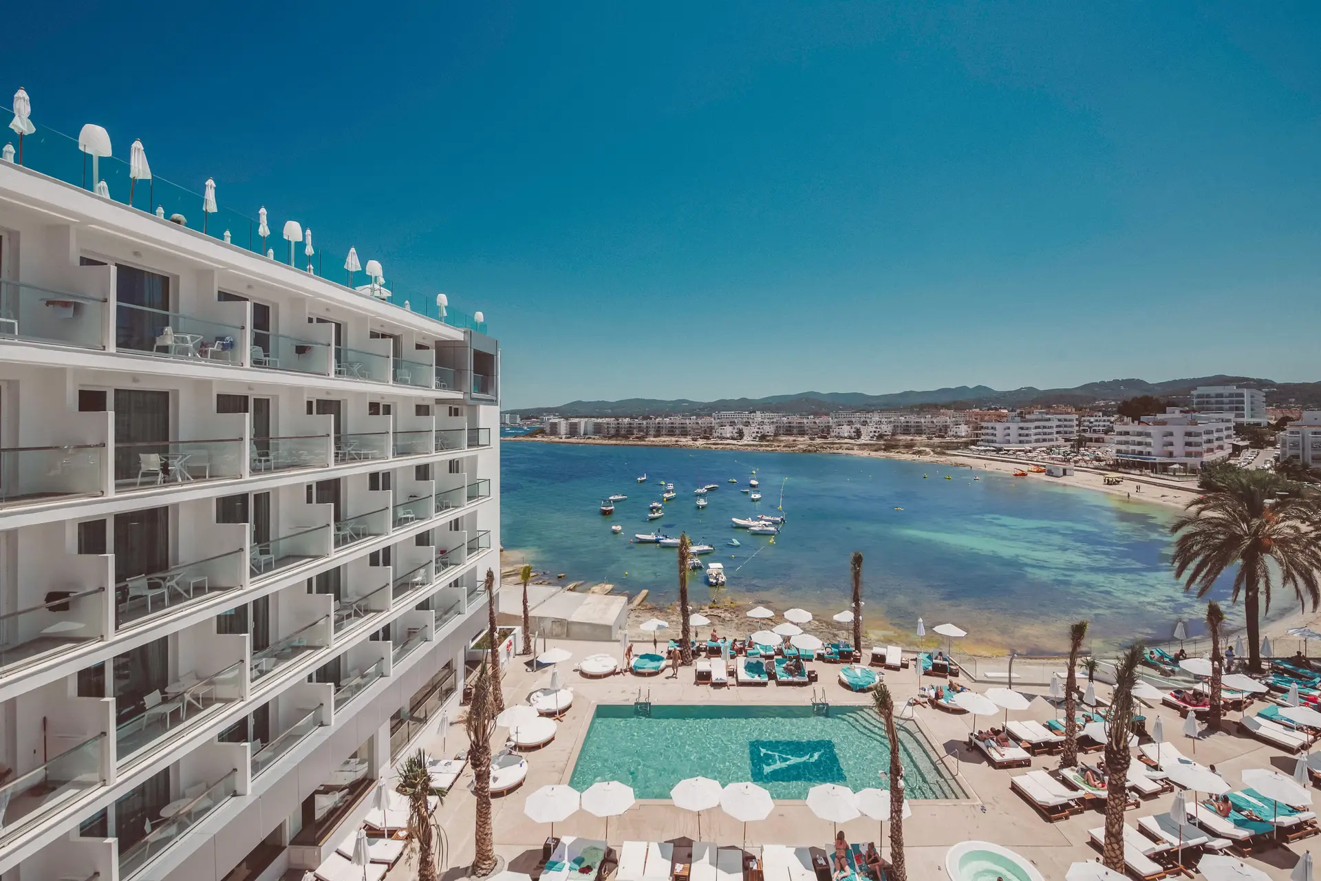 Overhead view of the beachfront Amare Beach Hotel Ibiza