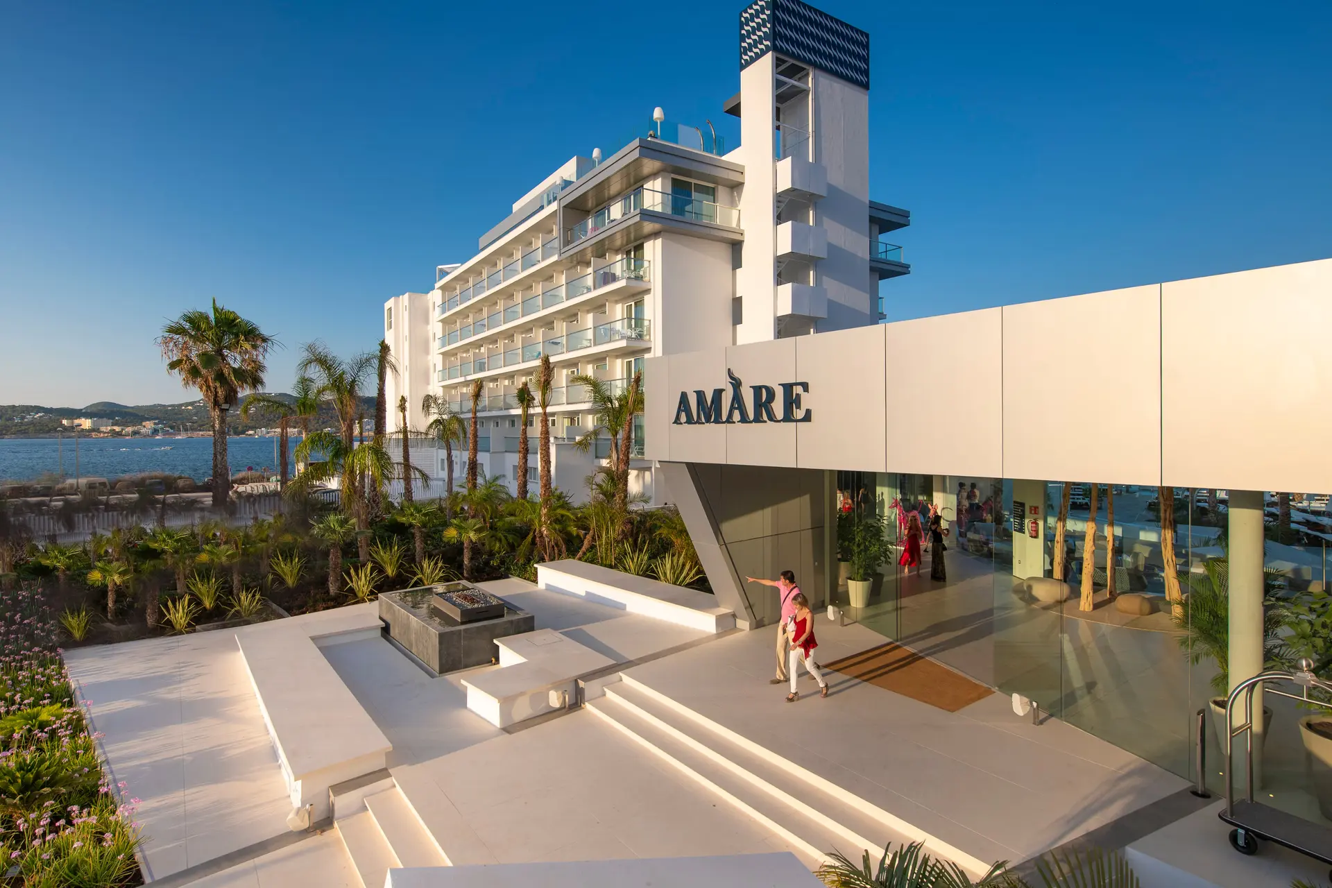 Panoramic view of the front entrance to Amare Beach Hotel Ibiza