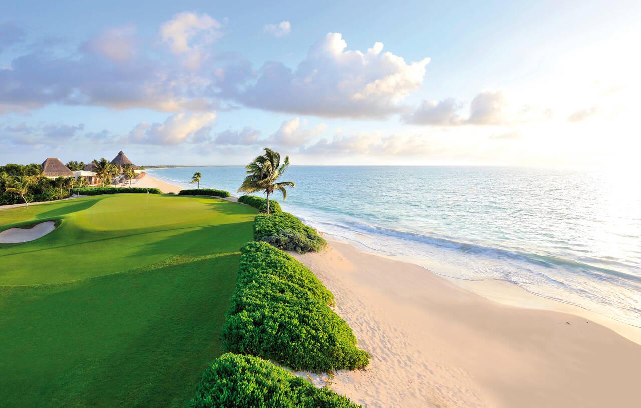 A well maintained coastal fairway with beach views
