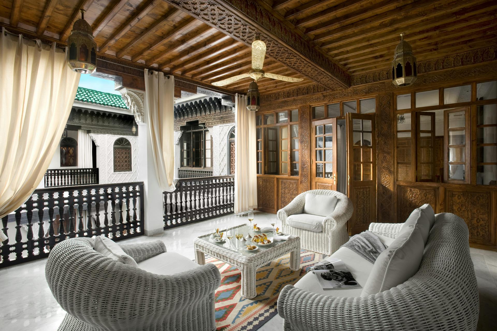 Balcony lounging area at La Sultana Marrakech