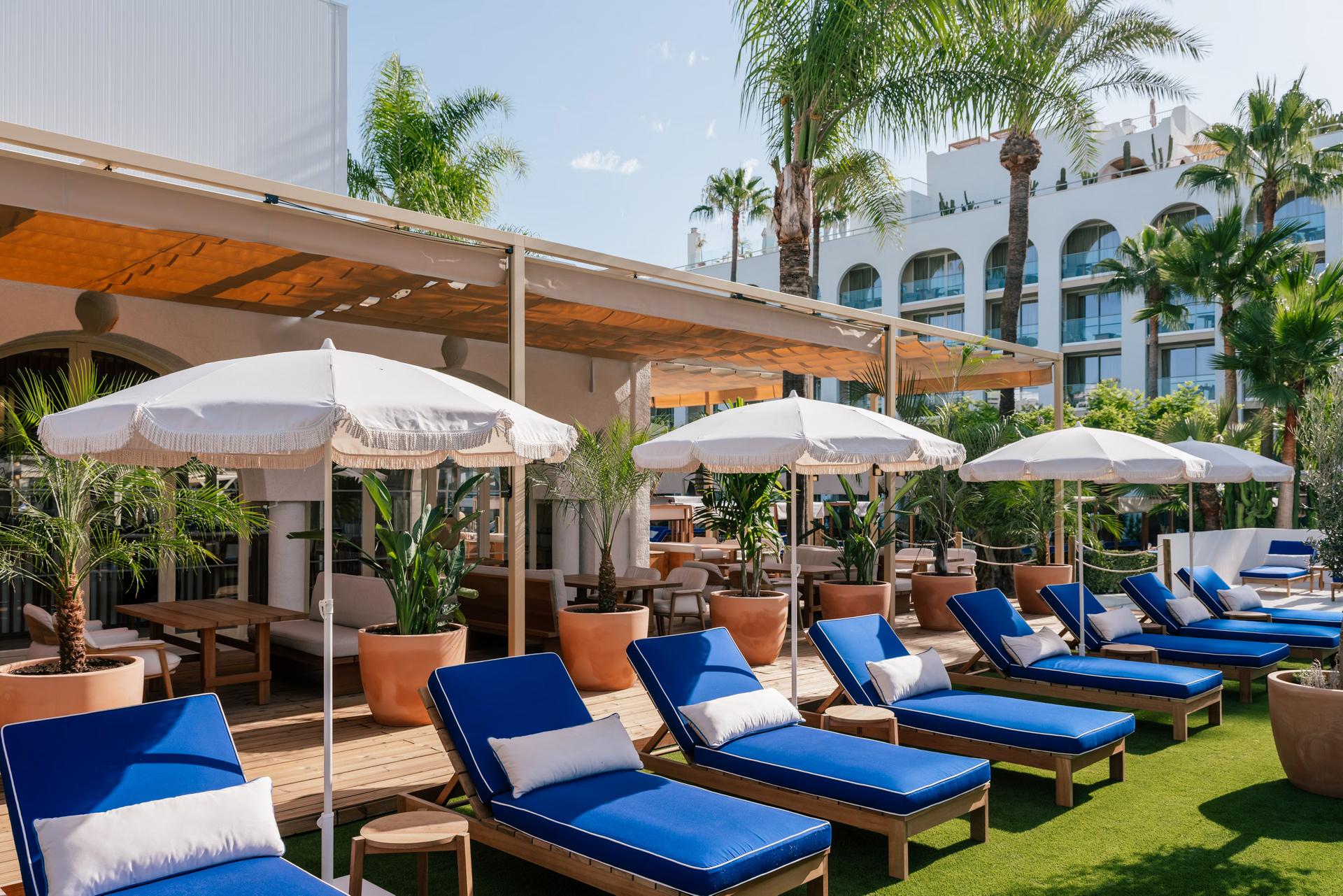 Sunbeds outside at ME Marbella