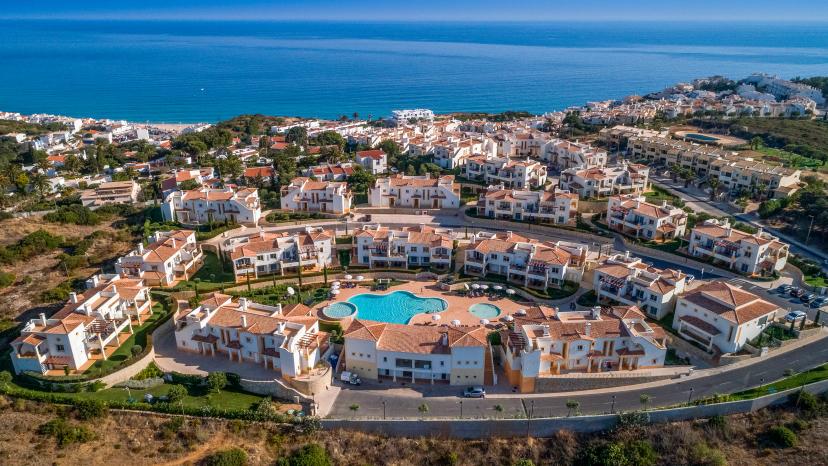 Overhead view of the coastal Salema Beach Village