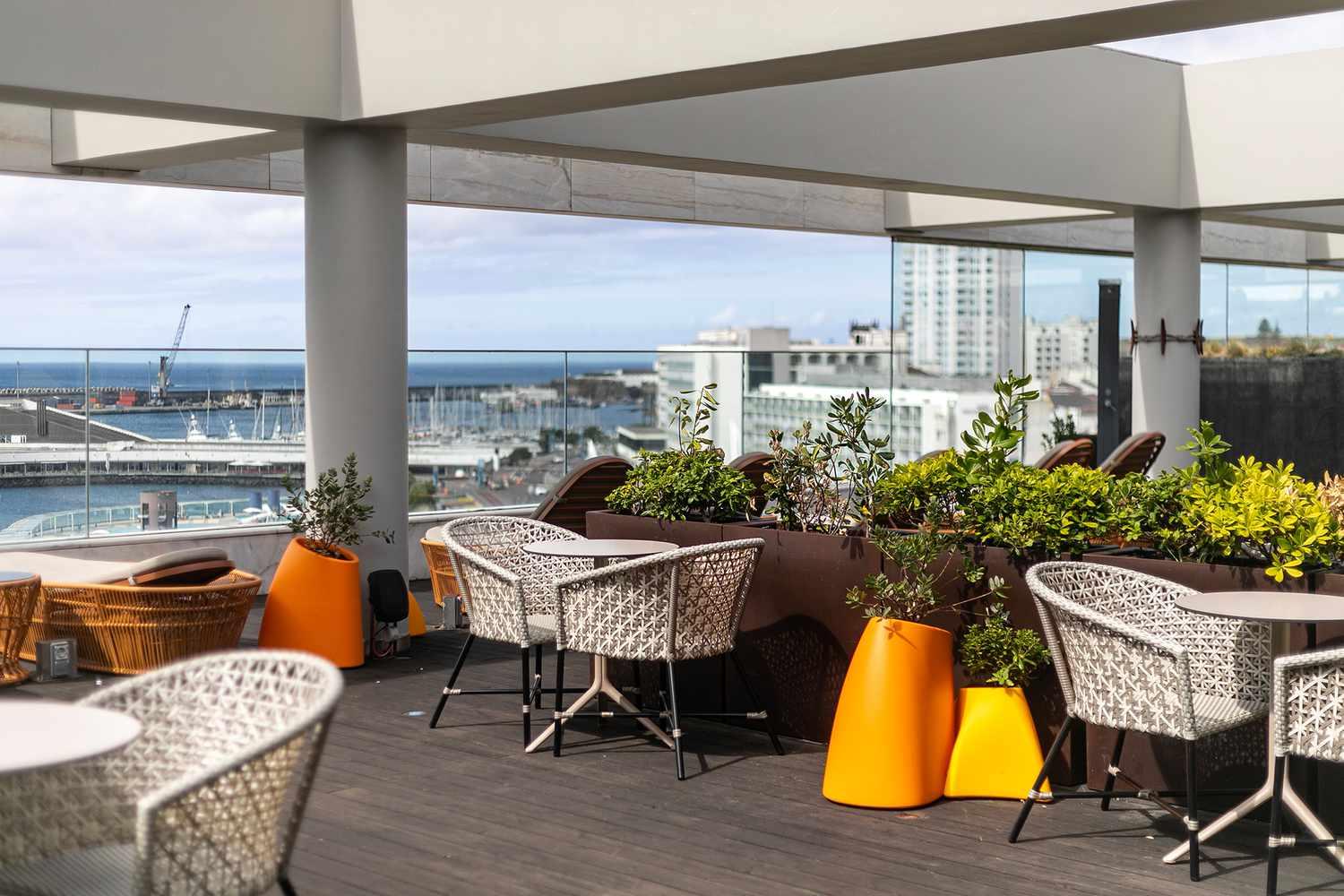 Rooftop lounging area at Octant Hotels Ponta Delgada