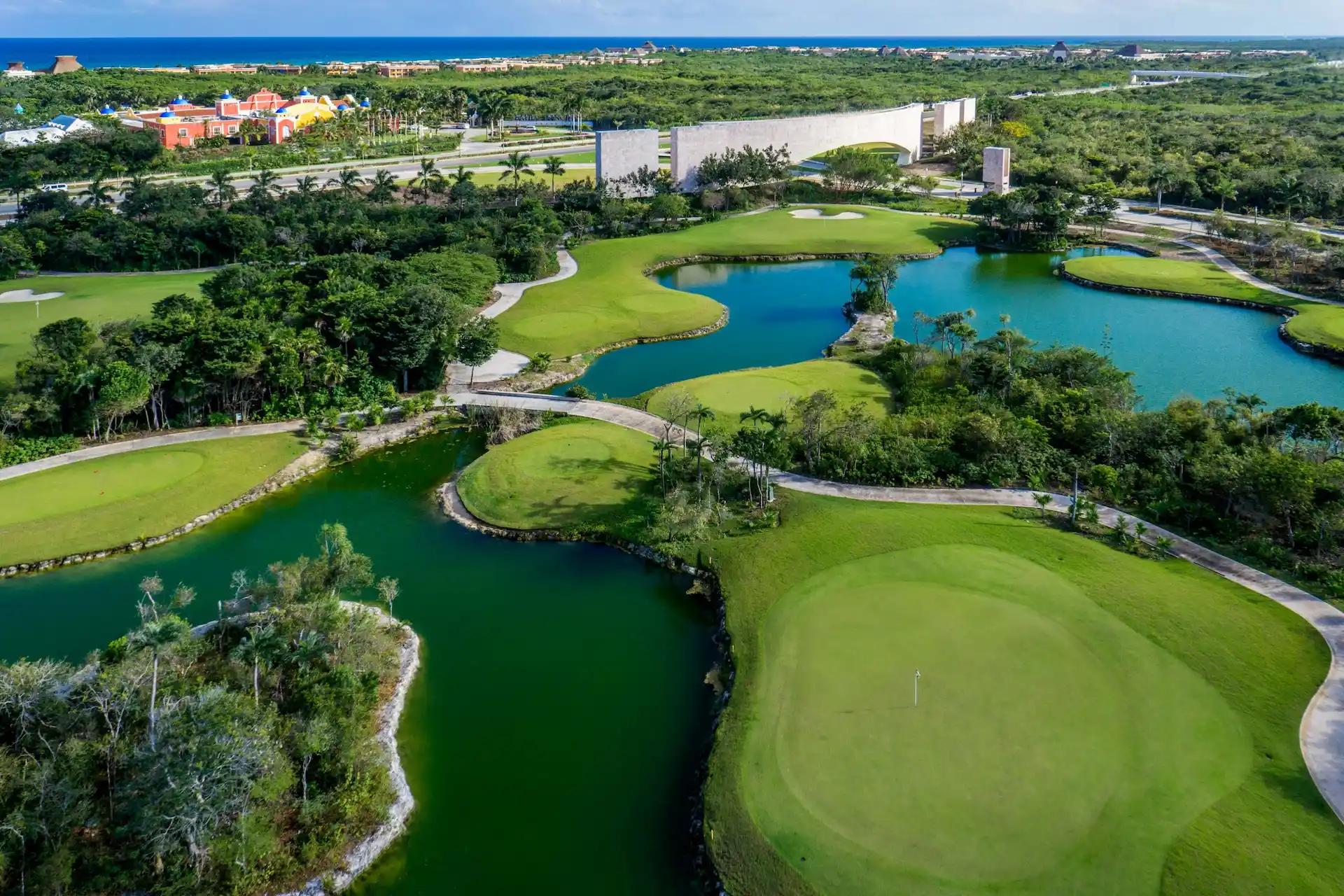 Overhead view of a well maintained fairway at PGA Riviera Maya Golf Club