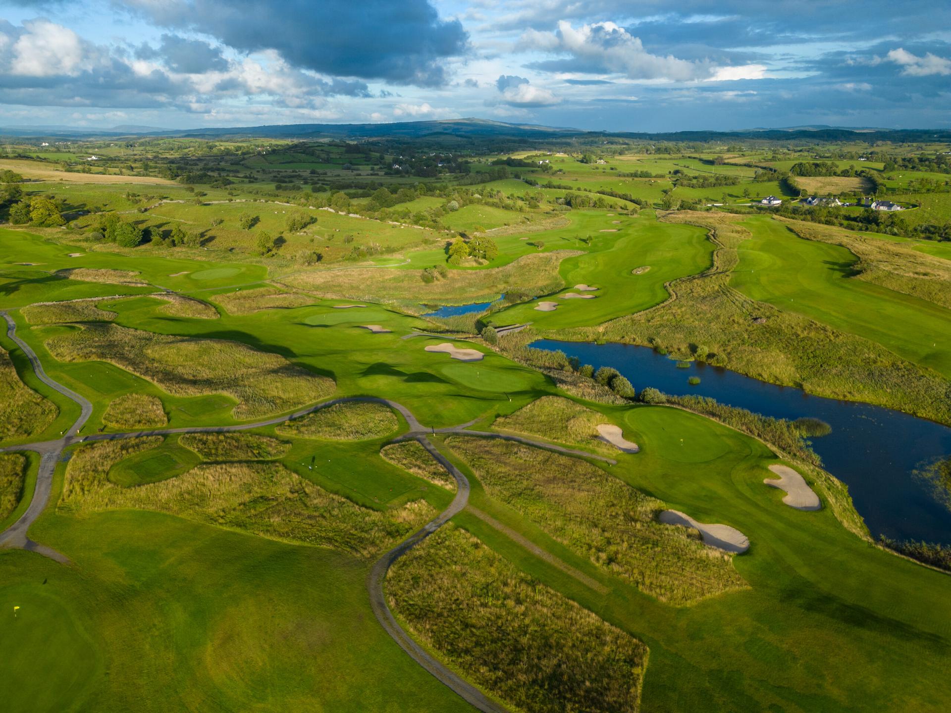 Overhead views of the manicured fairways at Castle Dargan Golf Hotel