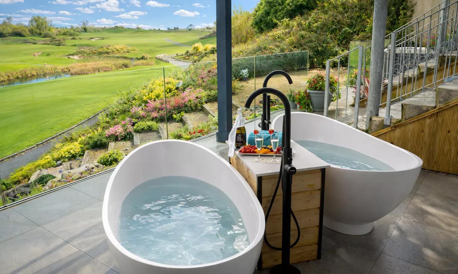 Outdoor bathes with views of the golf course at Castle Dargan Golf Hotel
