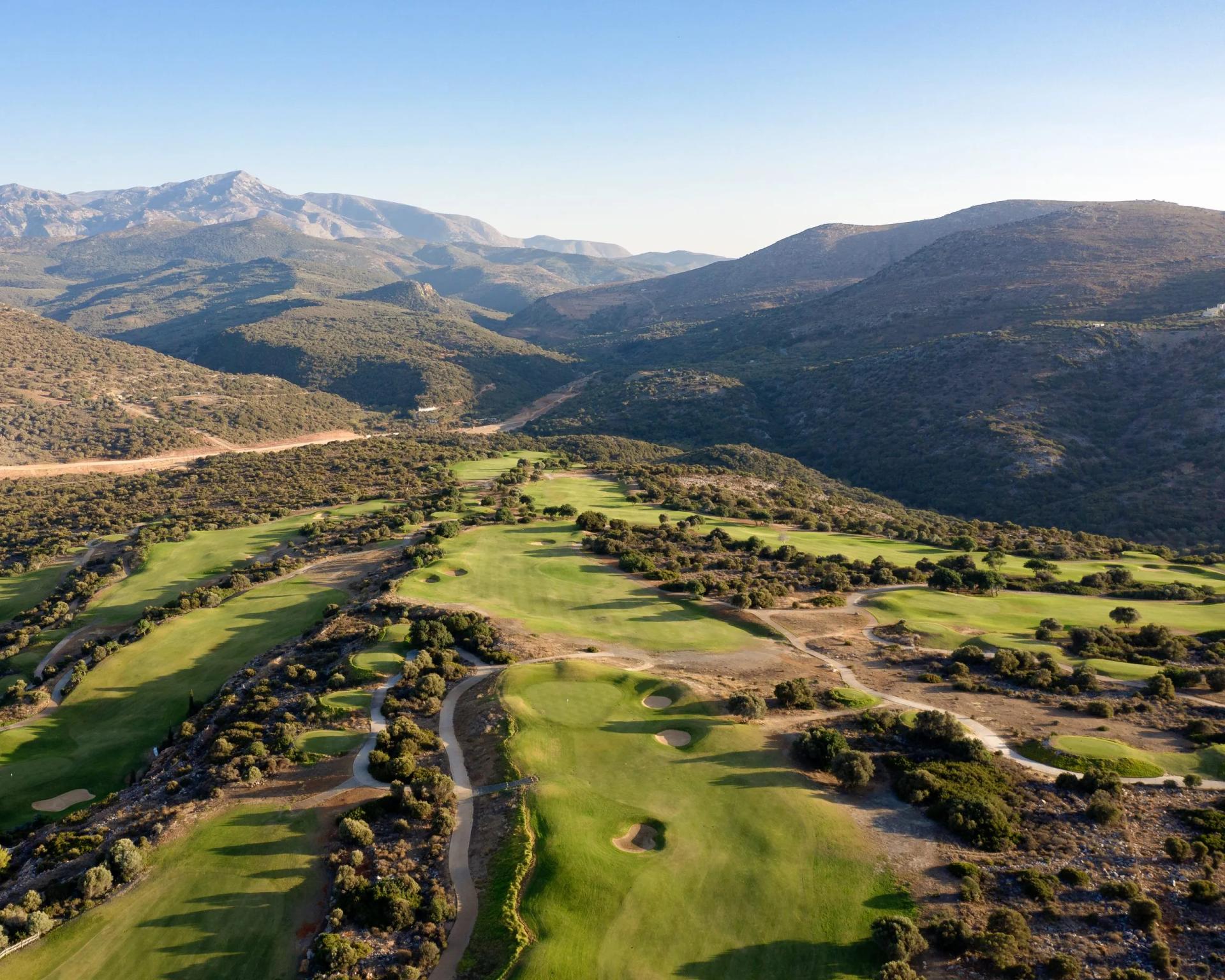 Overhead view of the Crete Golf Club & Hotel golf course