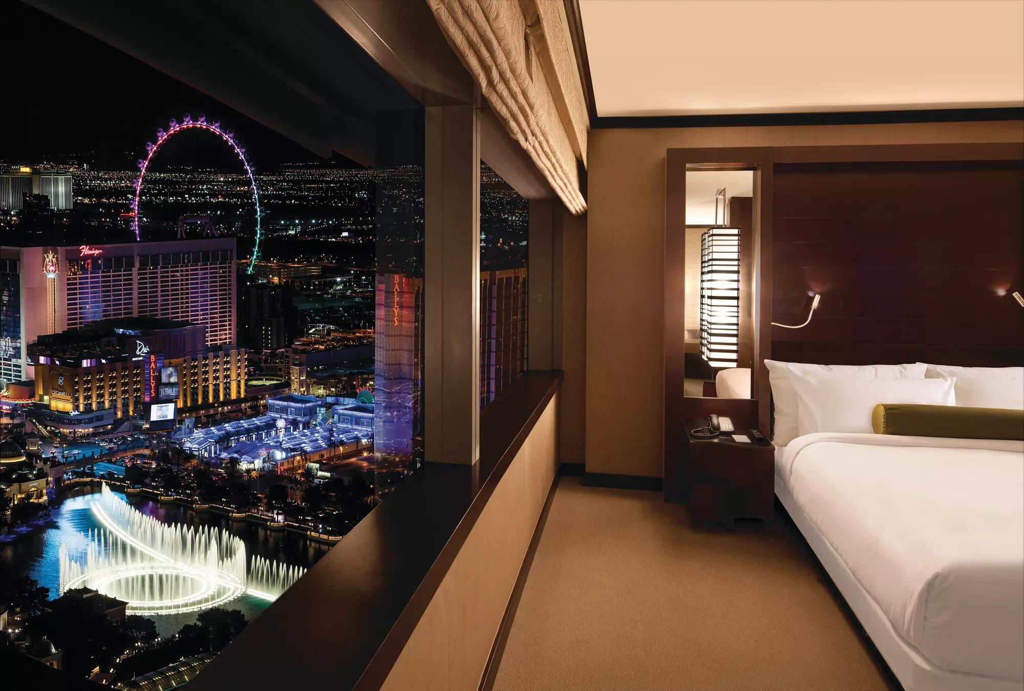 Double bed suite with city views at Vdara Hotel & Spa
