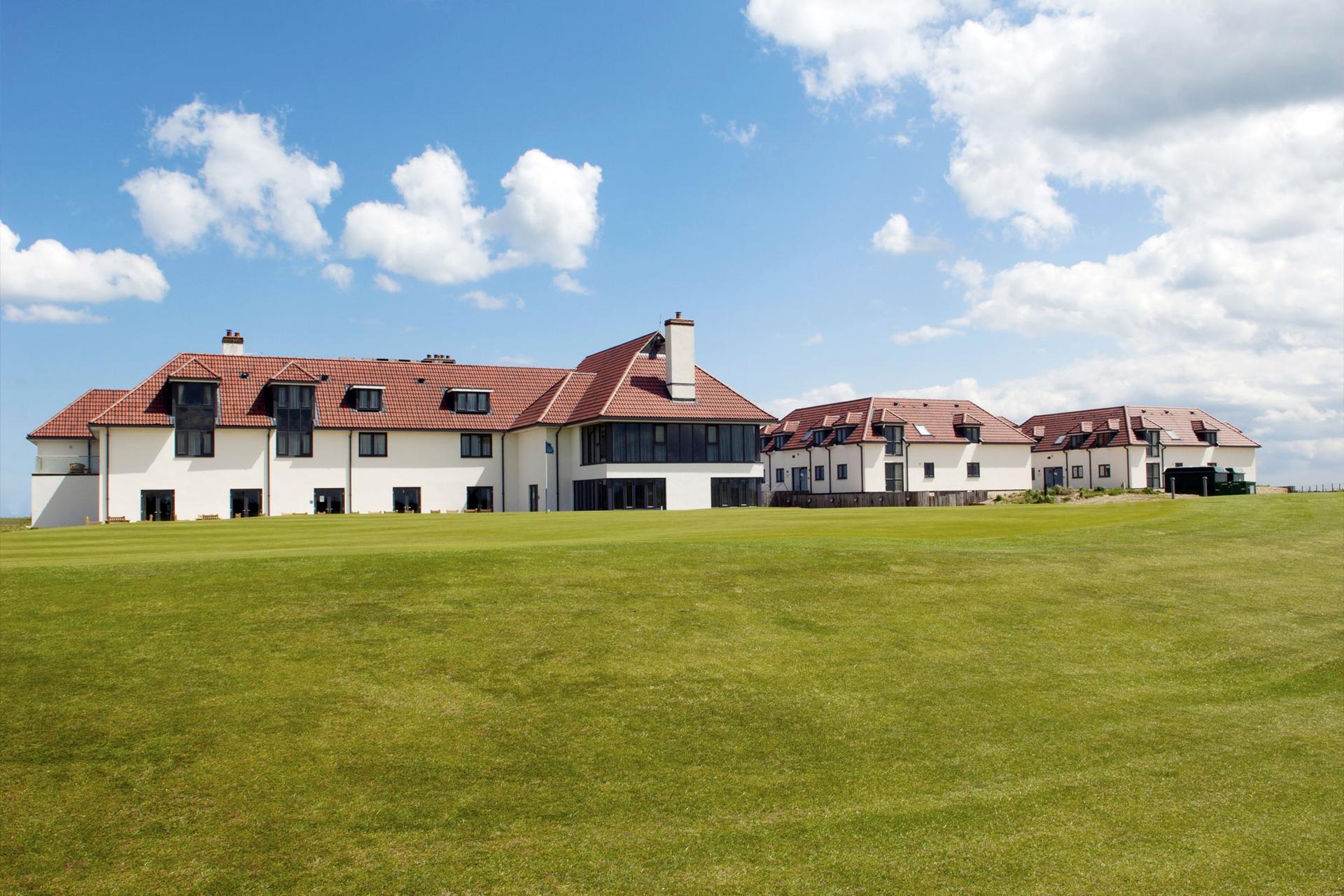 Panoramic view of the Prince's Golf Club building overlooking the course