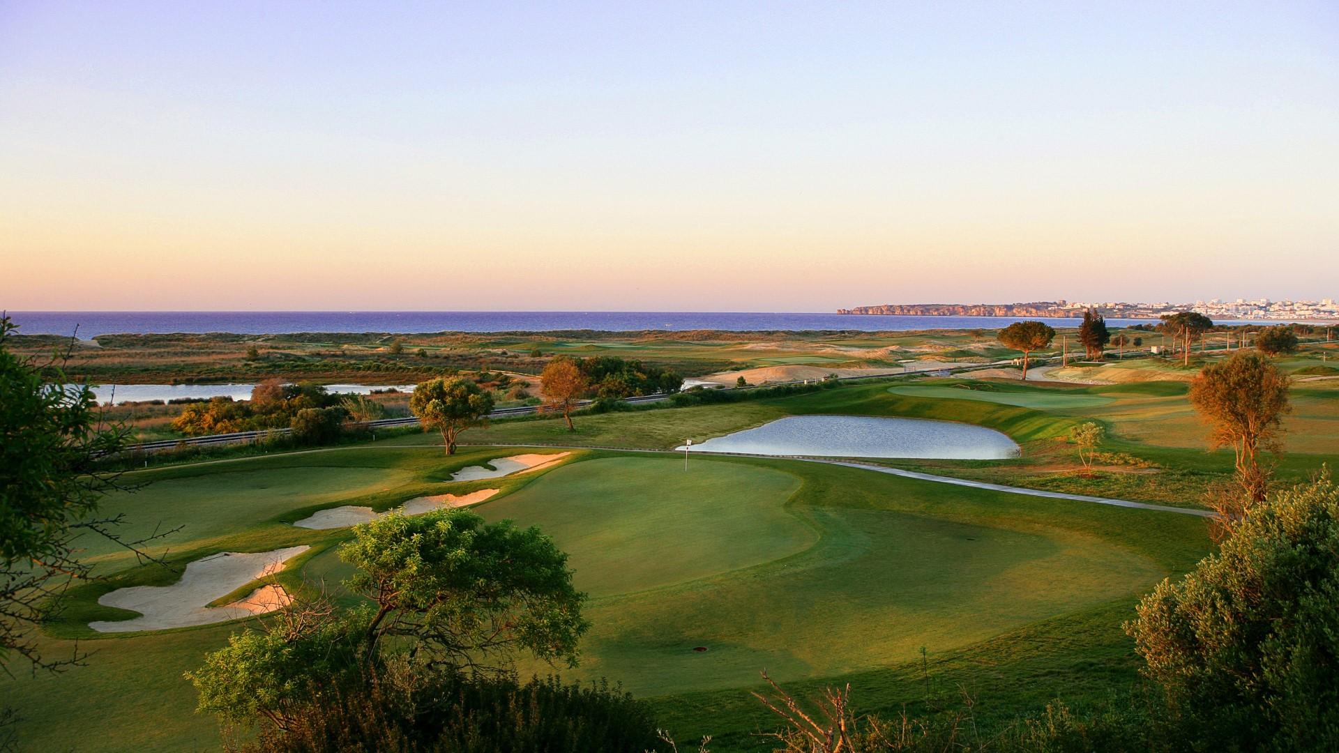 Golf green at dusk