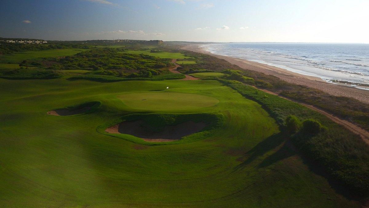 Overhead view of a smooth coastal green in Morocco