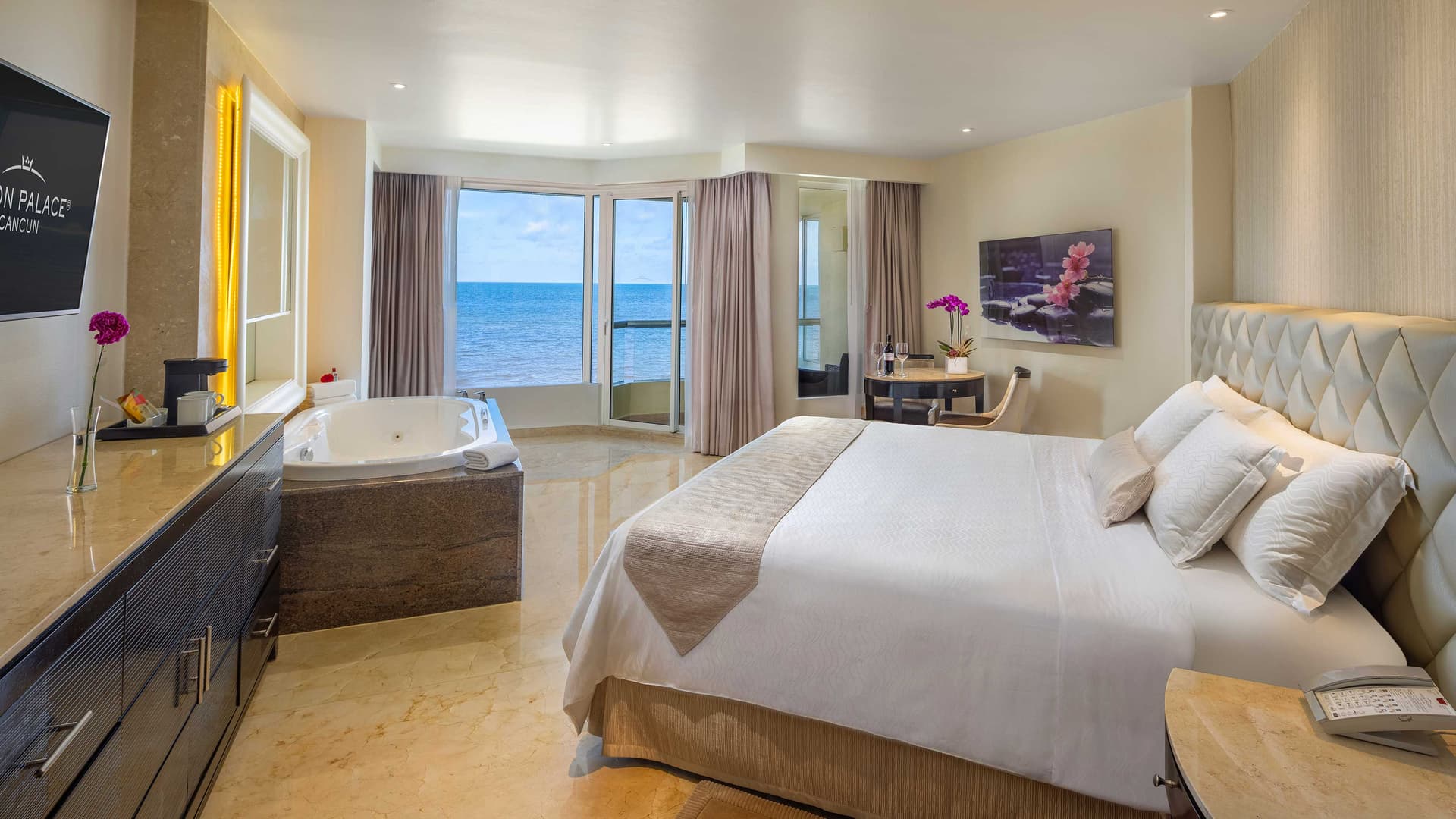 Double bed room at the Moon Palace Resort with balcony views