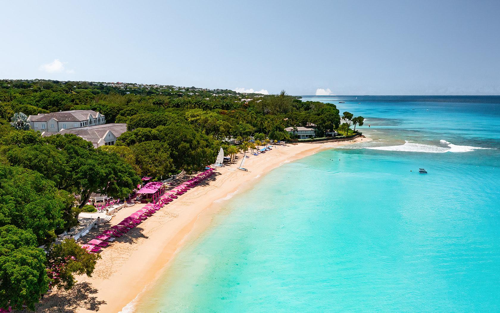 Overhead view of the beach at Sandy Lane
