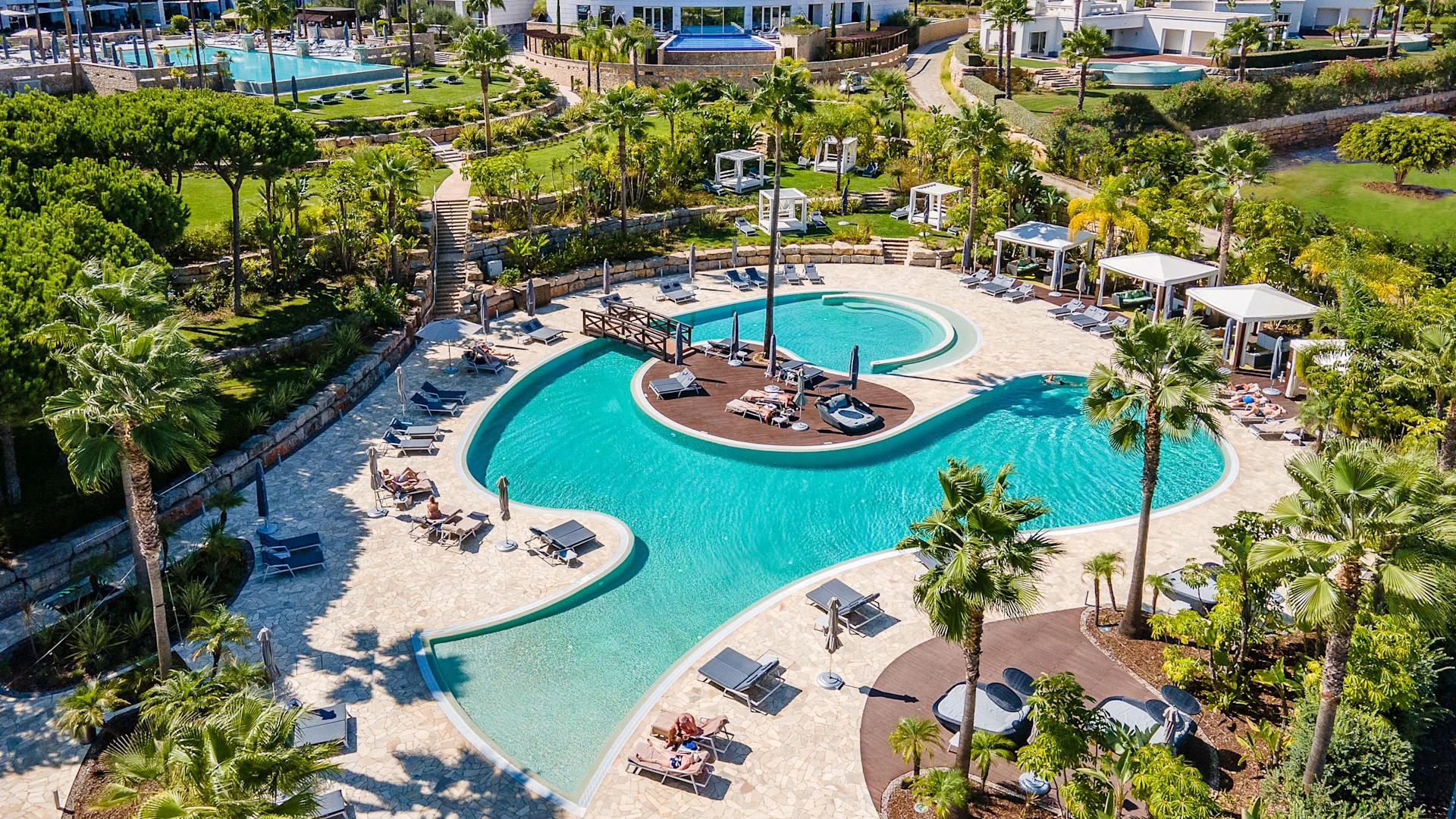 Overhead view of an outdoor swimming pool