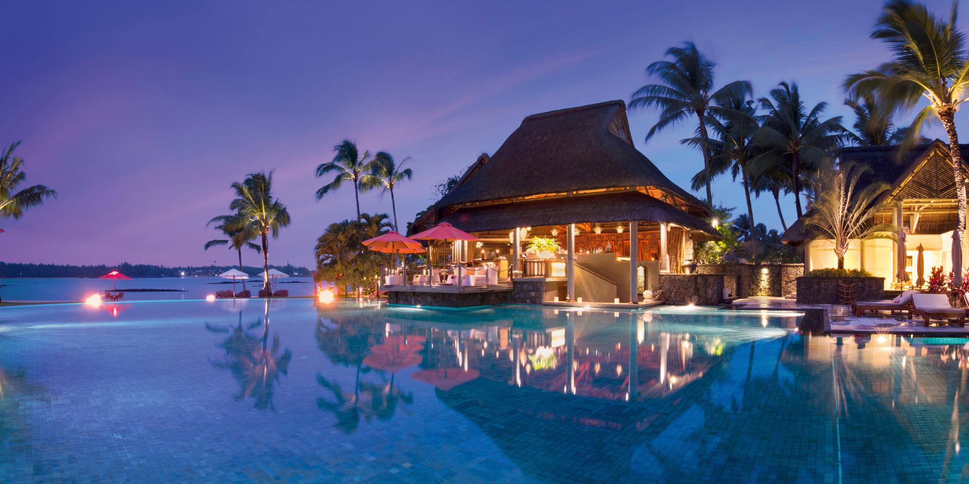 Panoramic view of the Constance Prince Maurice lit up at evening time