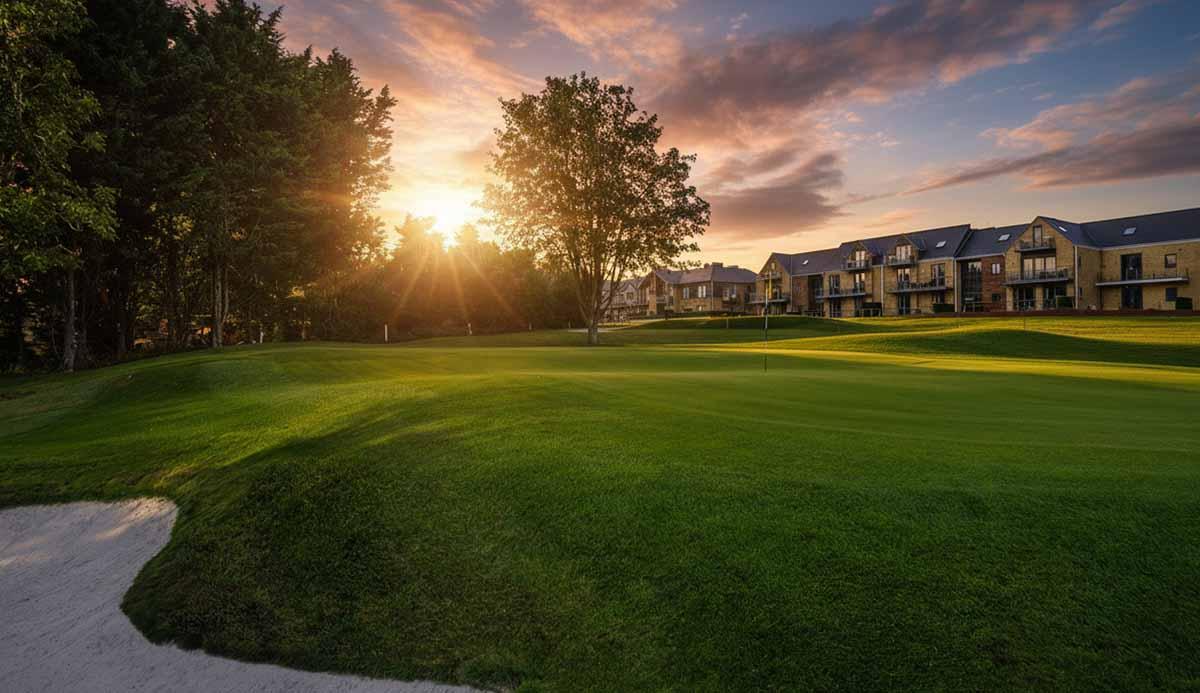 Sun setting over the course at Cotswolds Hotel, Spa & Golf Resort