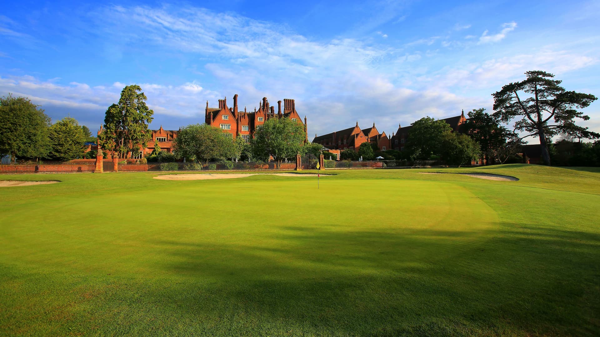 The Dunston Hall Hotel Spa & Golf Resort clubhouse overlooking the course