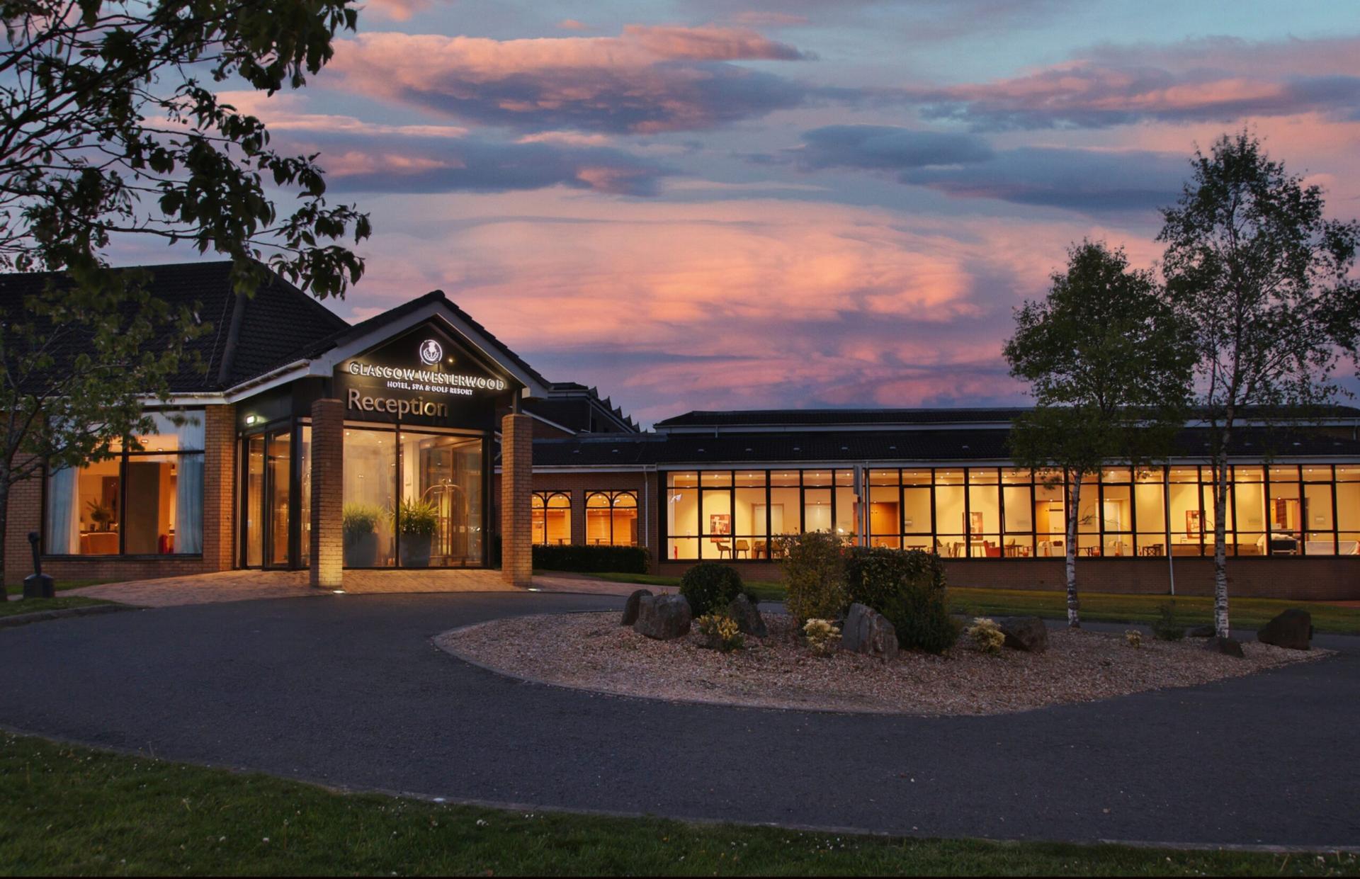 Panoramic view of the Westerwood Hotel, Spa & Golf Resort building