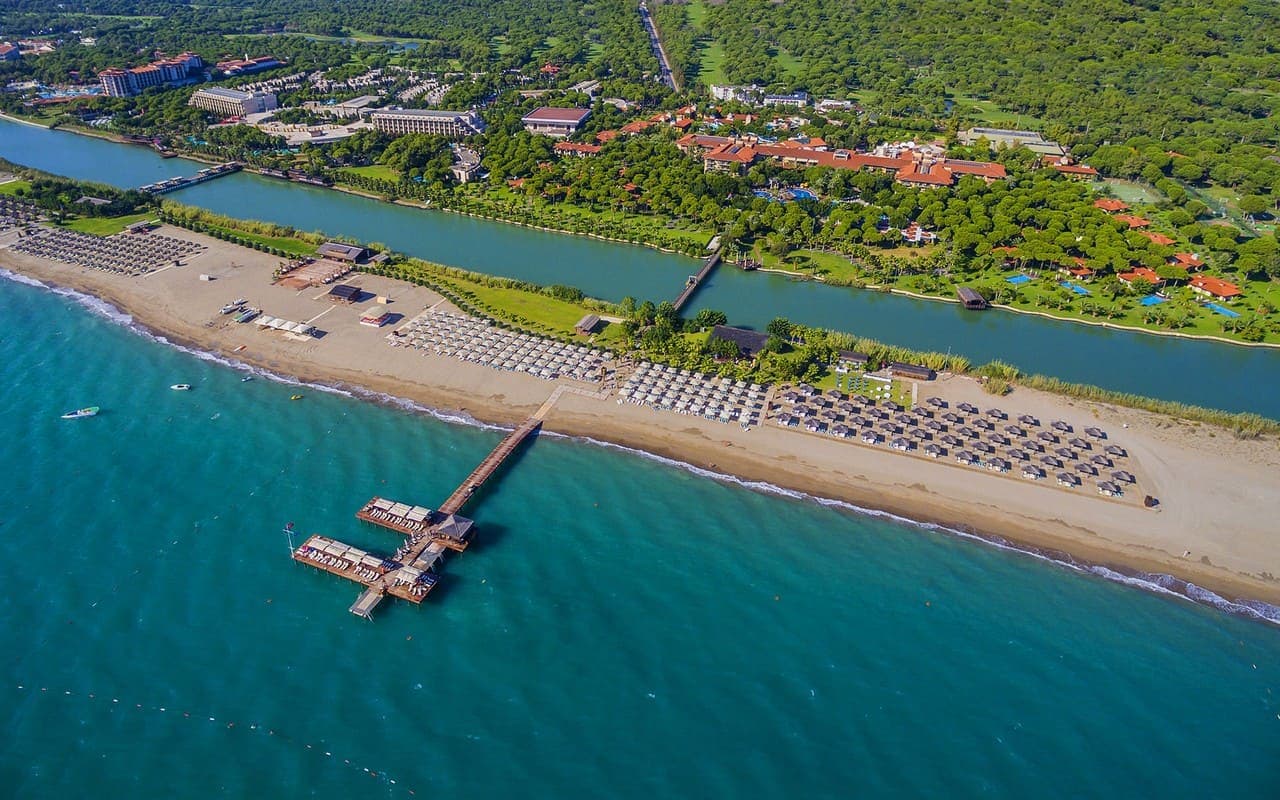 Aerial view of the resort and the beach area
