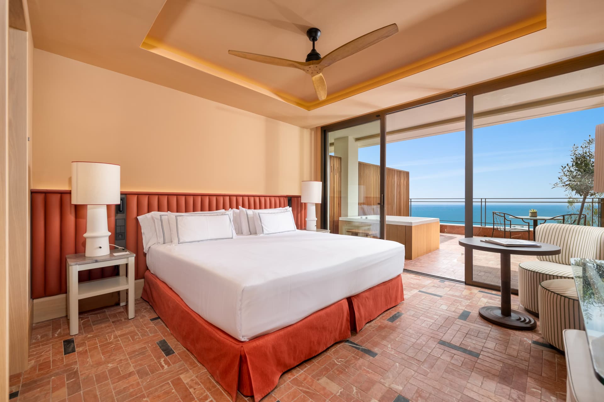 Double bed suite with balcony views at Hotel El Fuerte Marbella