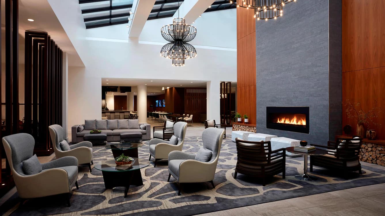 Indoor lounging area at the Long Island Marriott