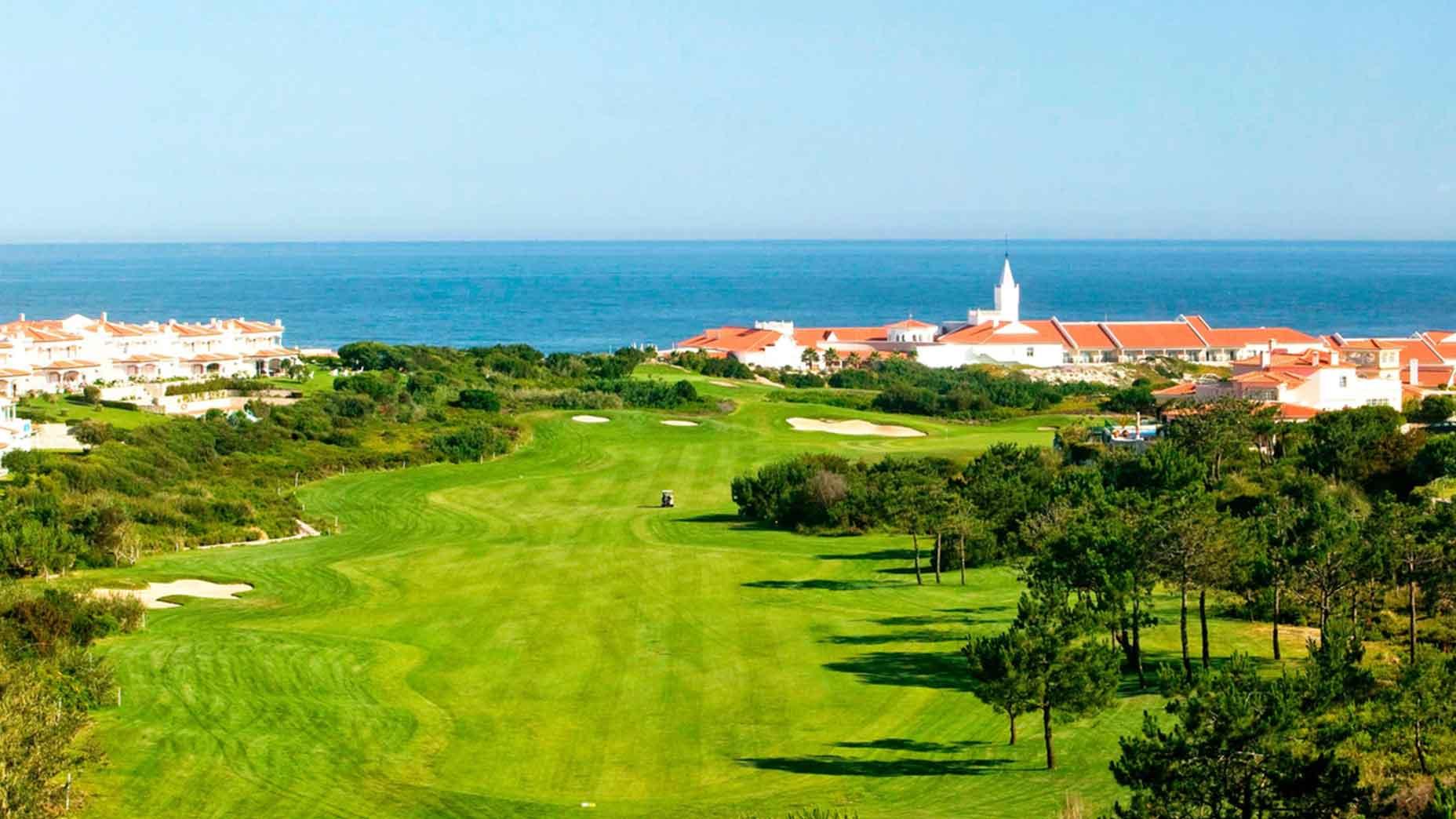 A well maintained fairway with coastal views