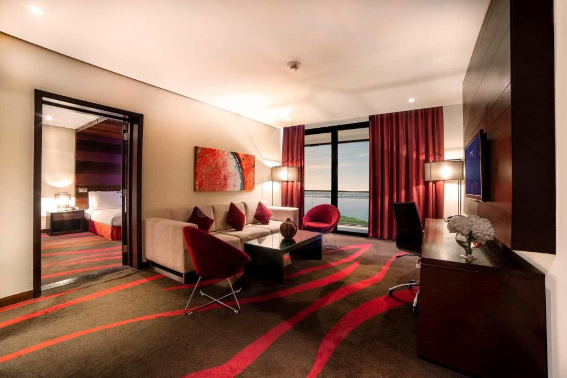 Living room as part of a suite at the Radisson Blu Hotel Abu Dhabi Yas Island