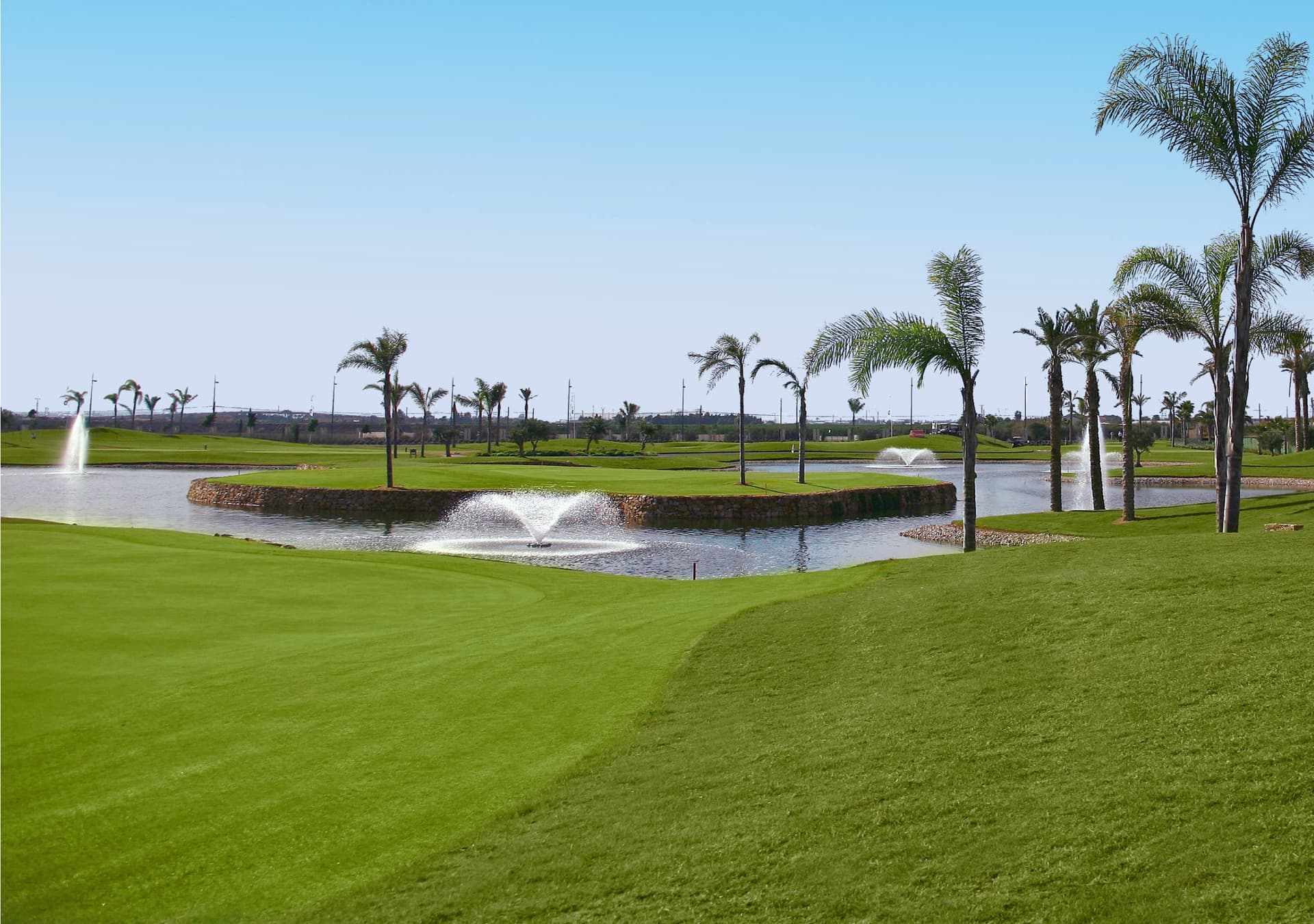 Island green at on Roda Golf Course