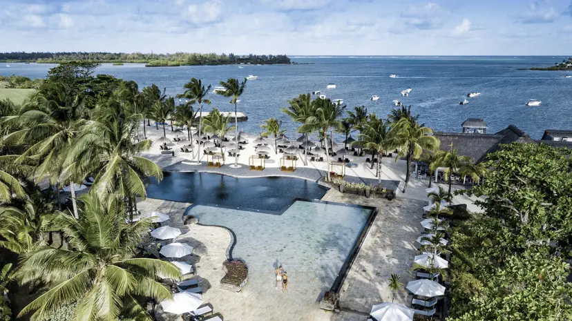 Overhead view of the outdoor swimming pool at The Bay Club at Anahita