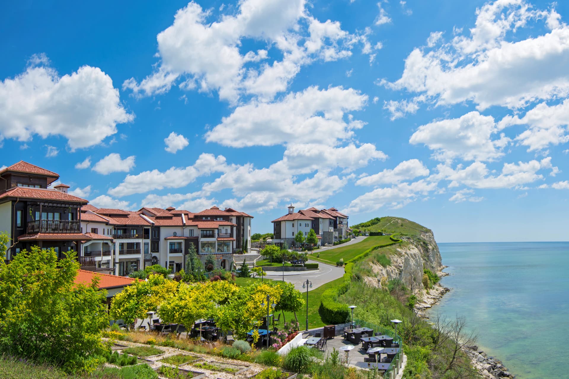 Panoramic view of the coastal Thracian Cliffs Golf & Beach Resort