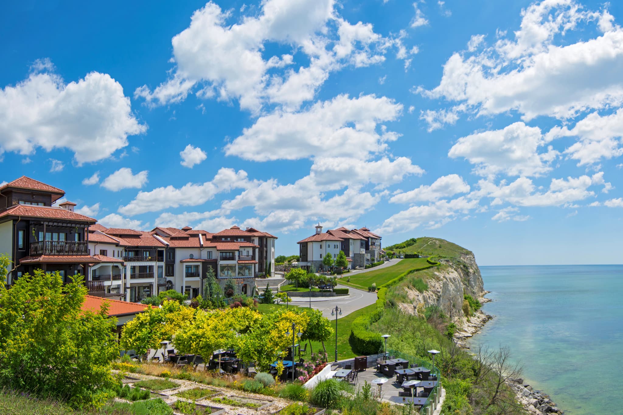 Panoramic view of the coastal Thracian Cliffs Golf & Beach Resort