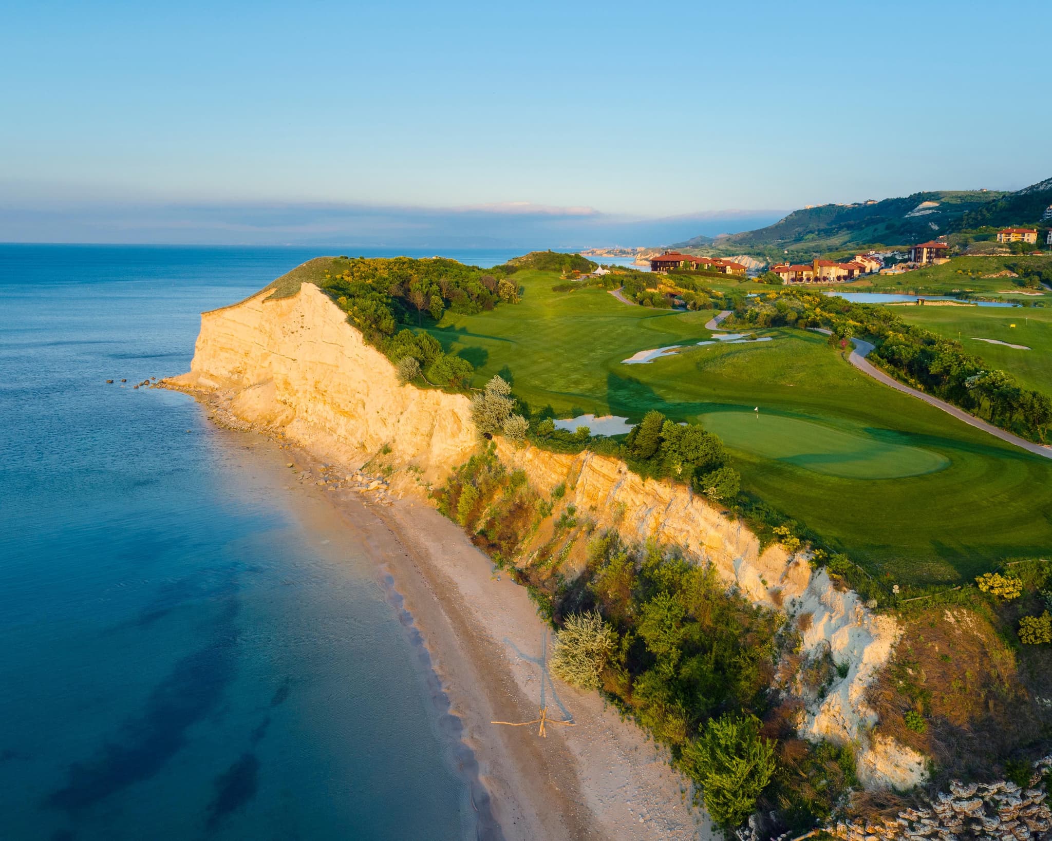 Overhead view of a coastal fairway