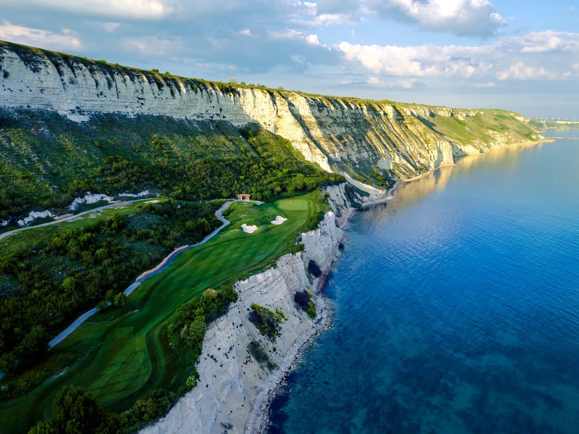 Aerial view of a coastal fairway