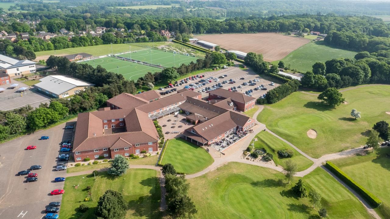 Overhead view of the Wensum Valley Hotel, Golf & Country Club clubhouse