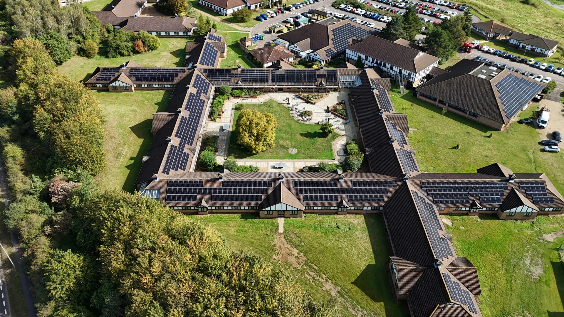 Aerial view of the Willows Hotel at Wyboston Lakes