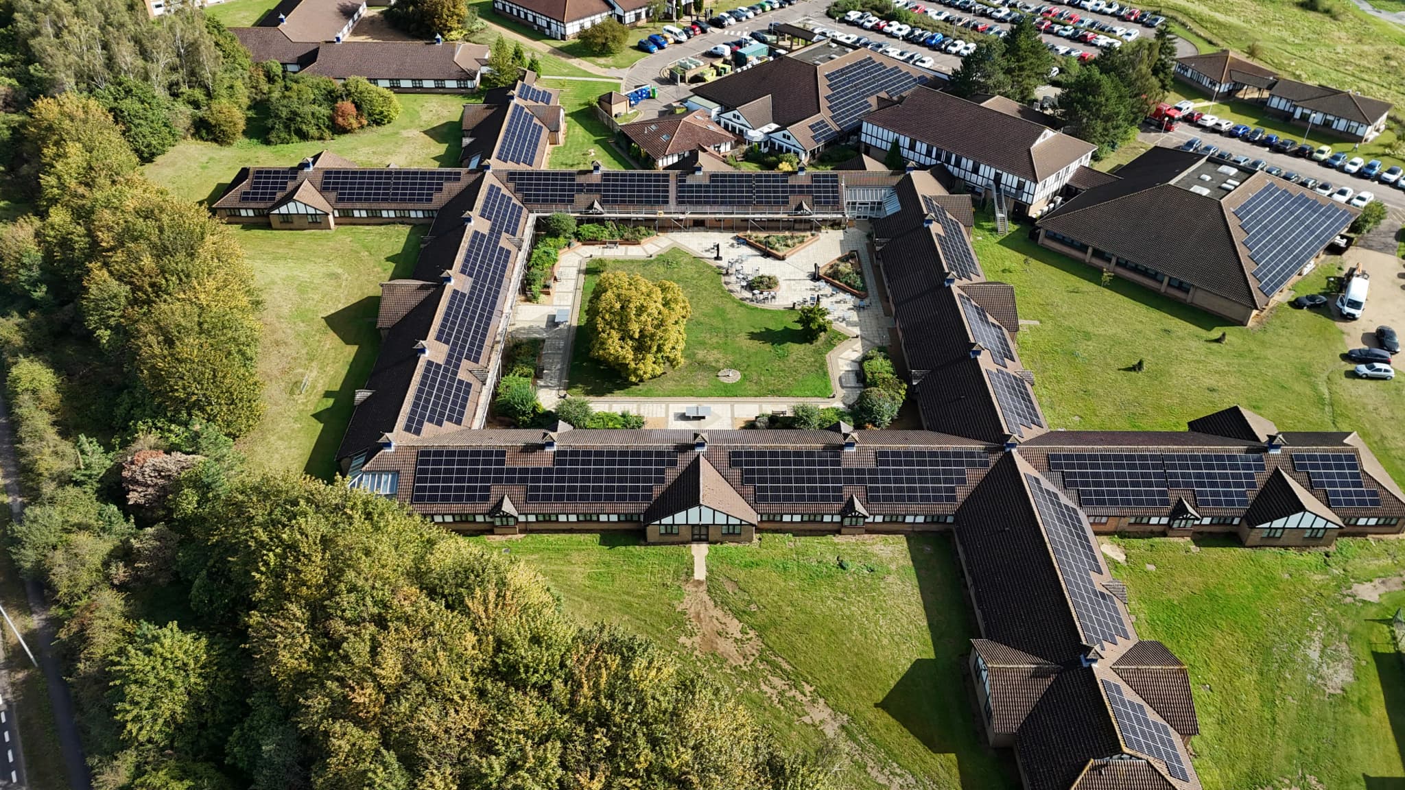 Aerial view of the Willows Hotel at Wyboston Lakes