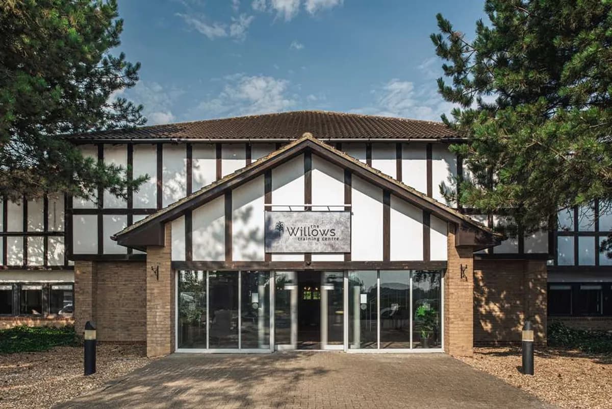 Front entrance to the Willows Hotel at Wyboston Lakes training centre