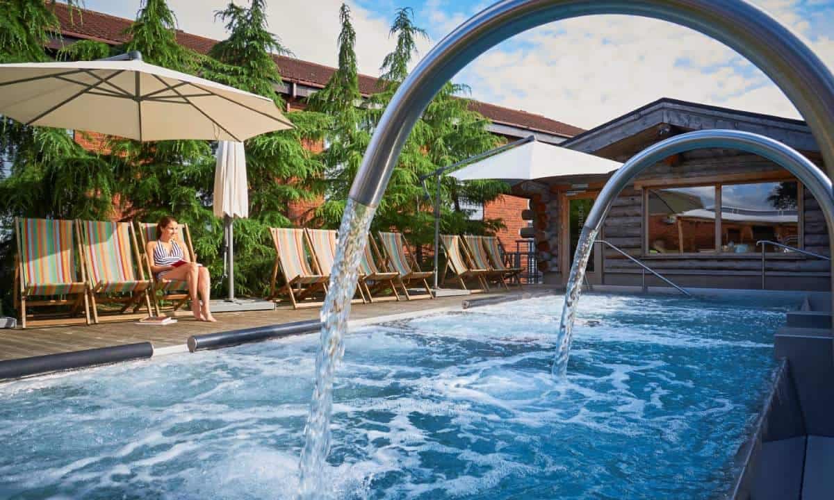 Outdoor swimming pool at the Willows Hotel at Wyboston Lakes