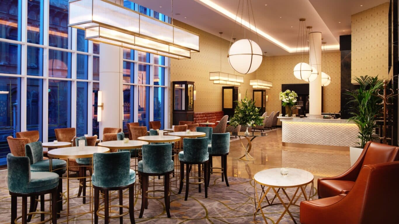 Bar with seating at the Grand Central Hotel Belfast