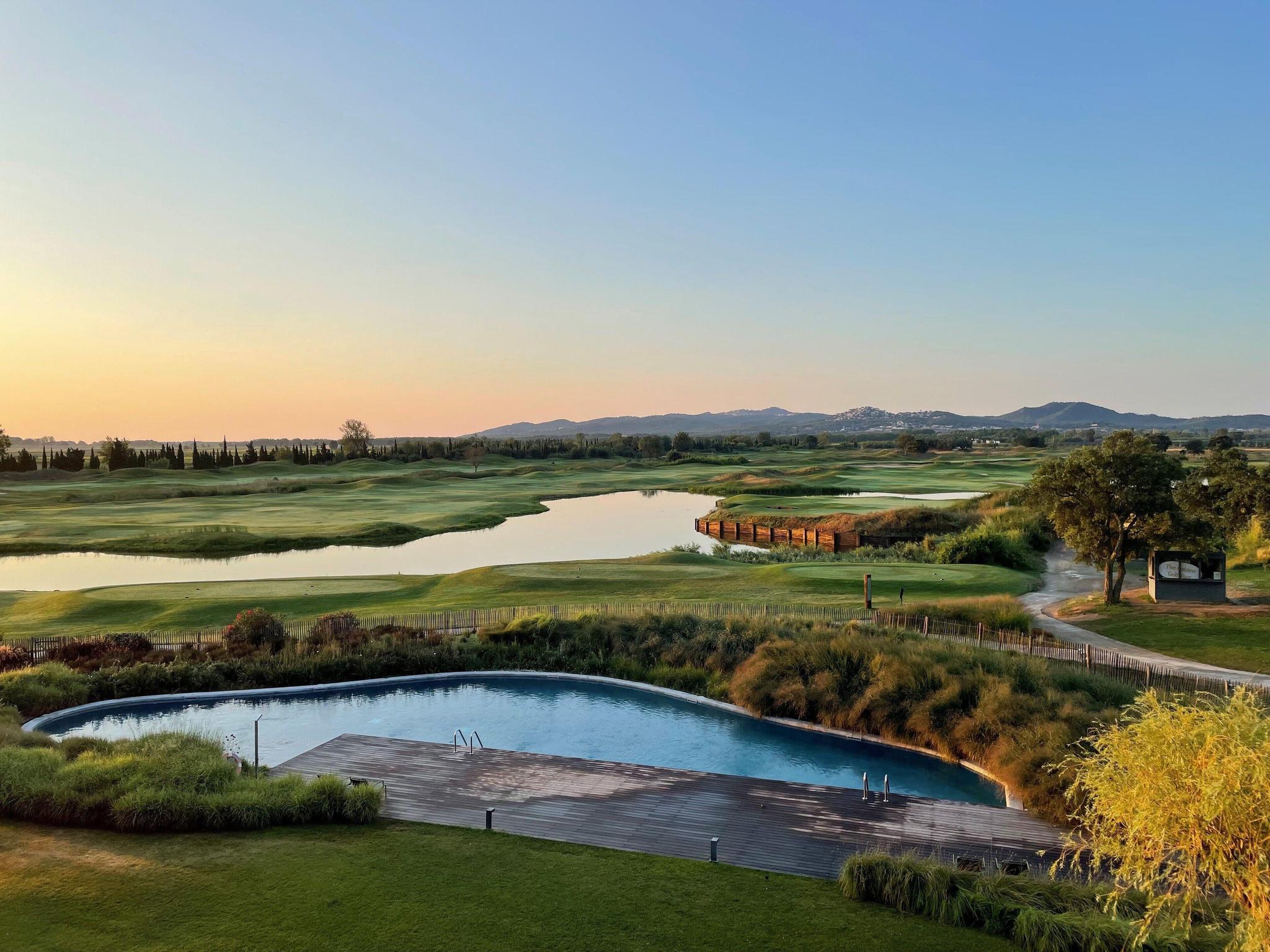 Panoramic view of the outdoor swimming pool on the golf course
