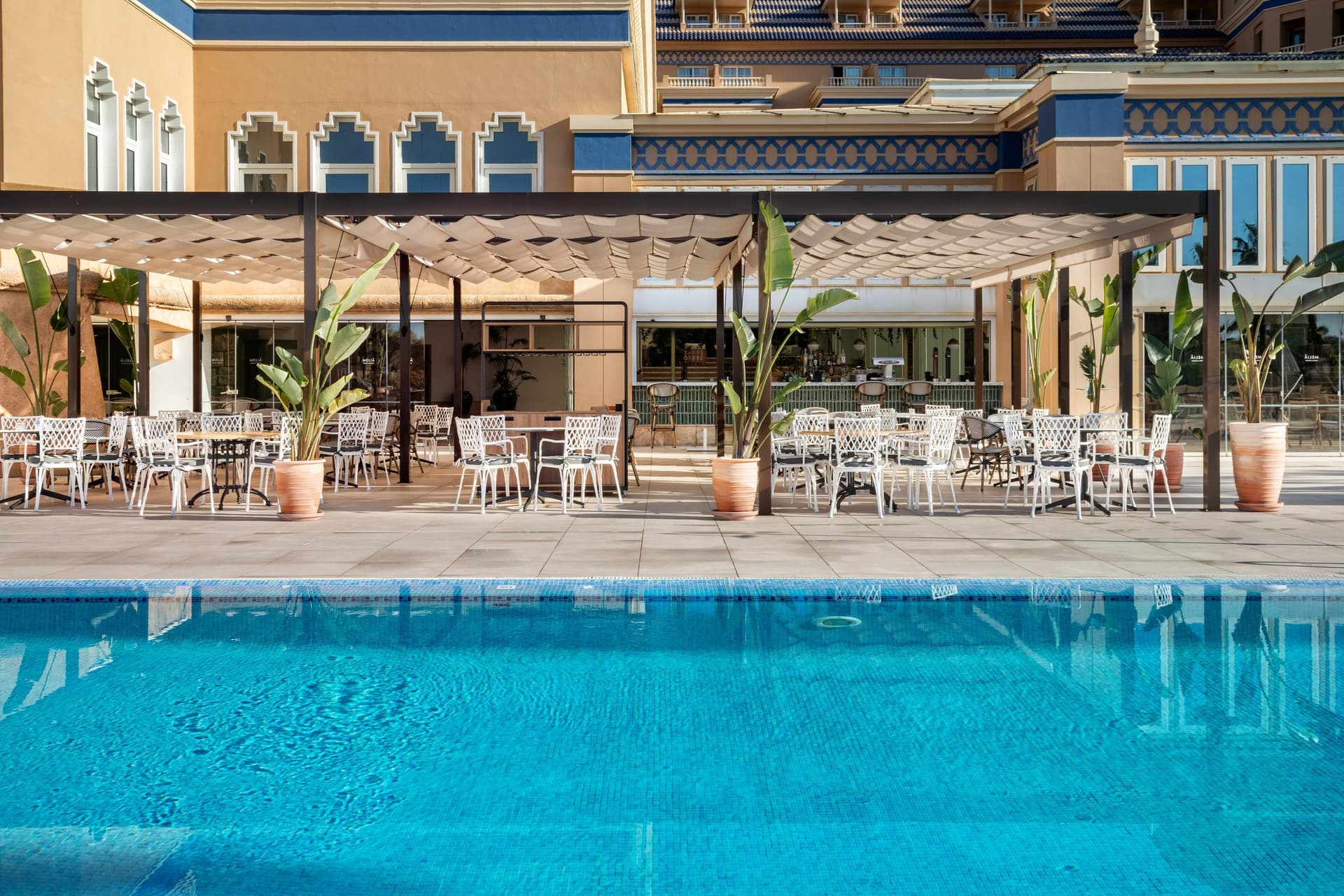 Poolside dining at the Melia Isla Canela