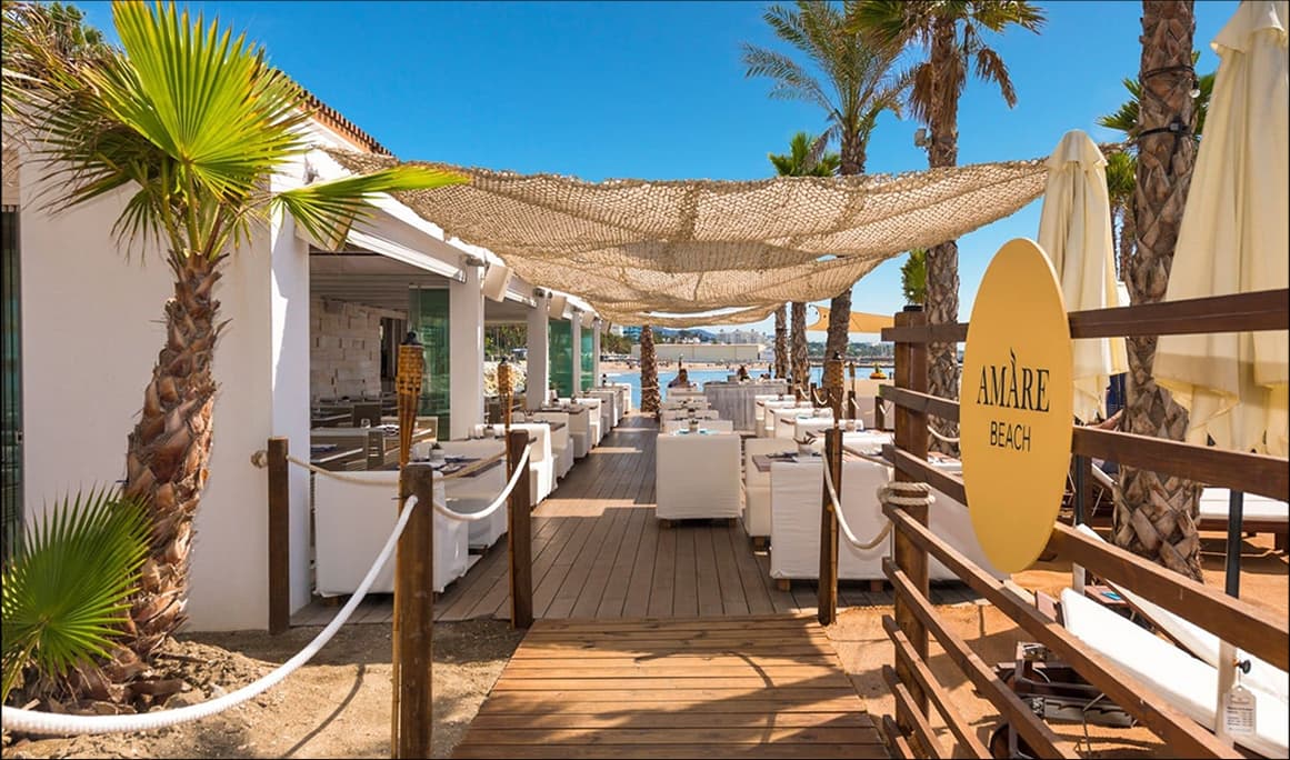 Walkway towards the private Amare Bach at Amàre Beach Hotel Marbella