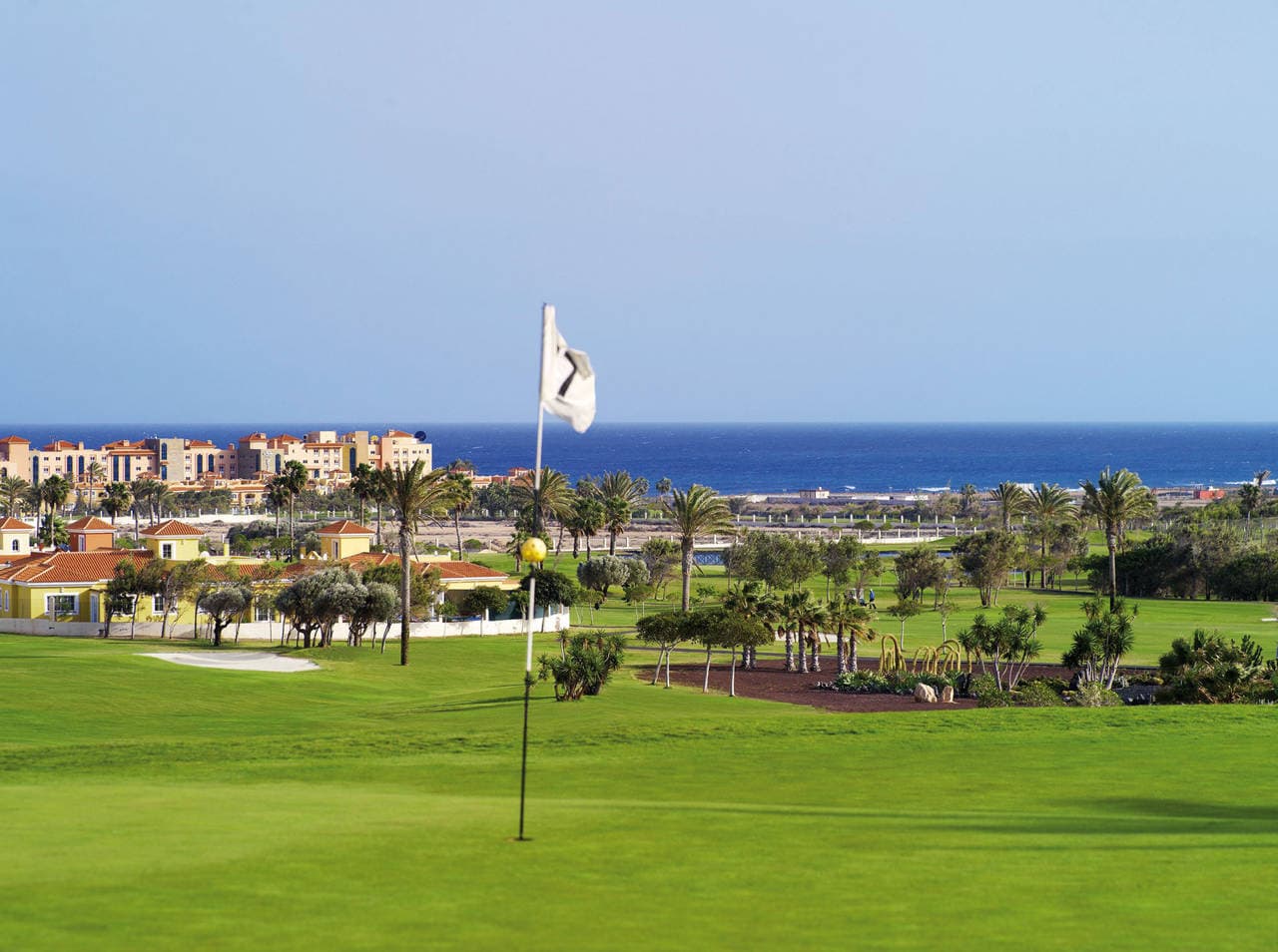 A smooth green with coastal views