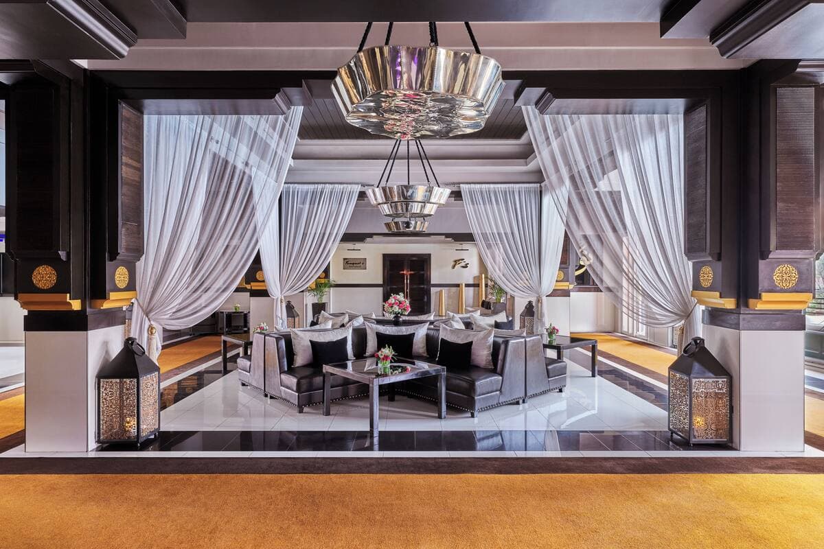 Lounging area at the reception of Hotel & Ryads Barrière Le Naoura