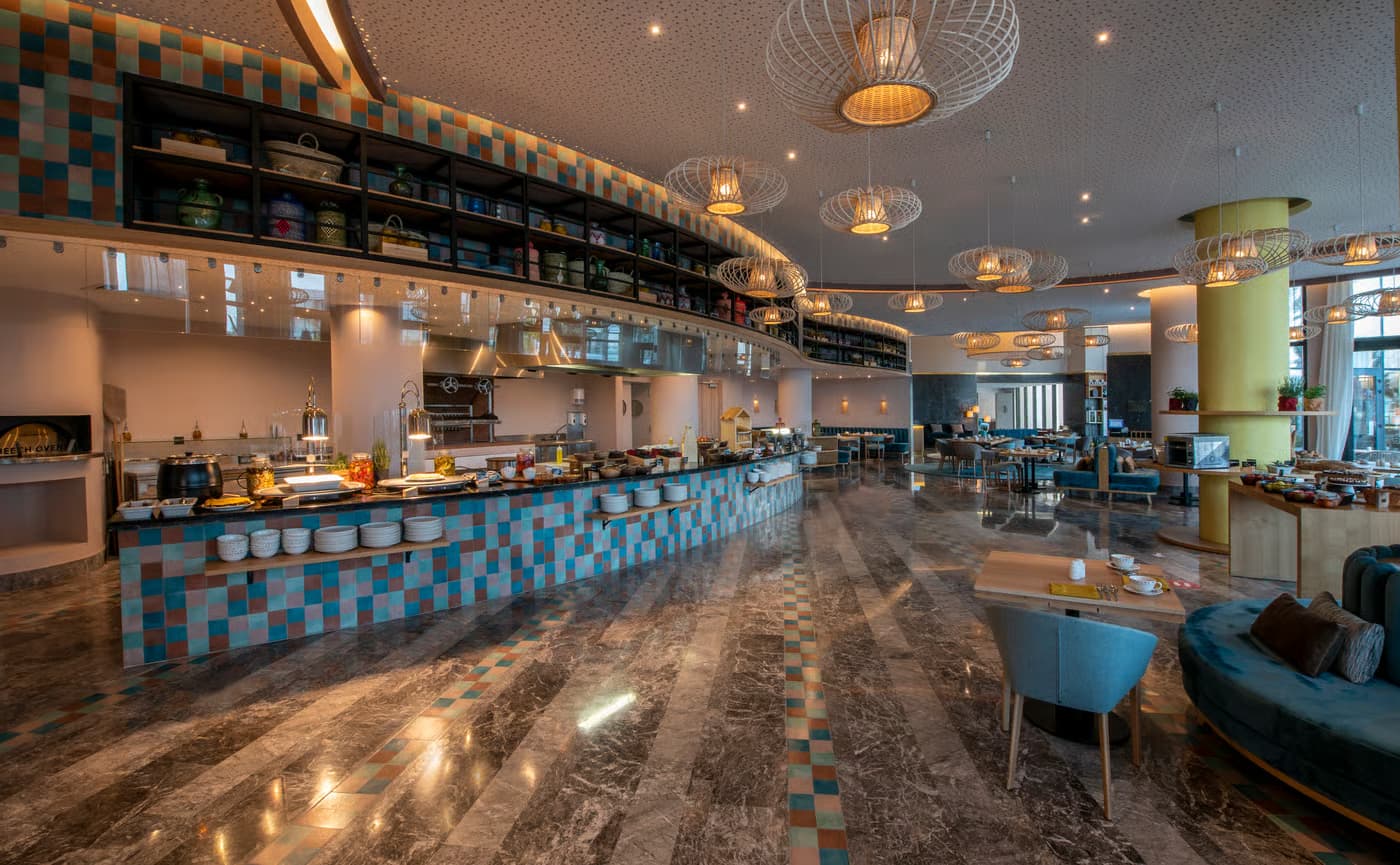 Indoor bar and dining area at Hyatt Regency Taghazout Bay