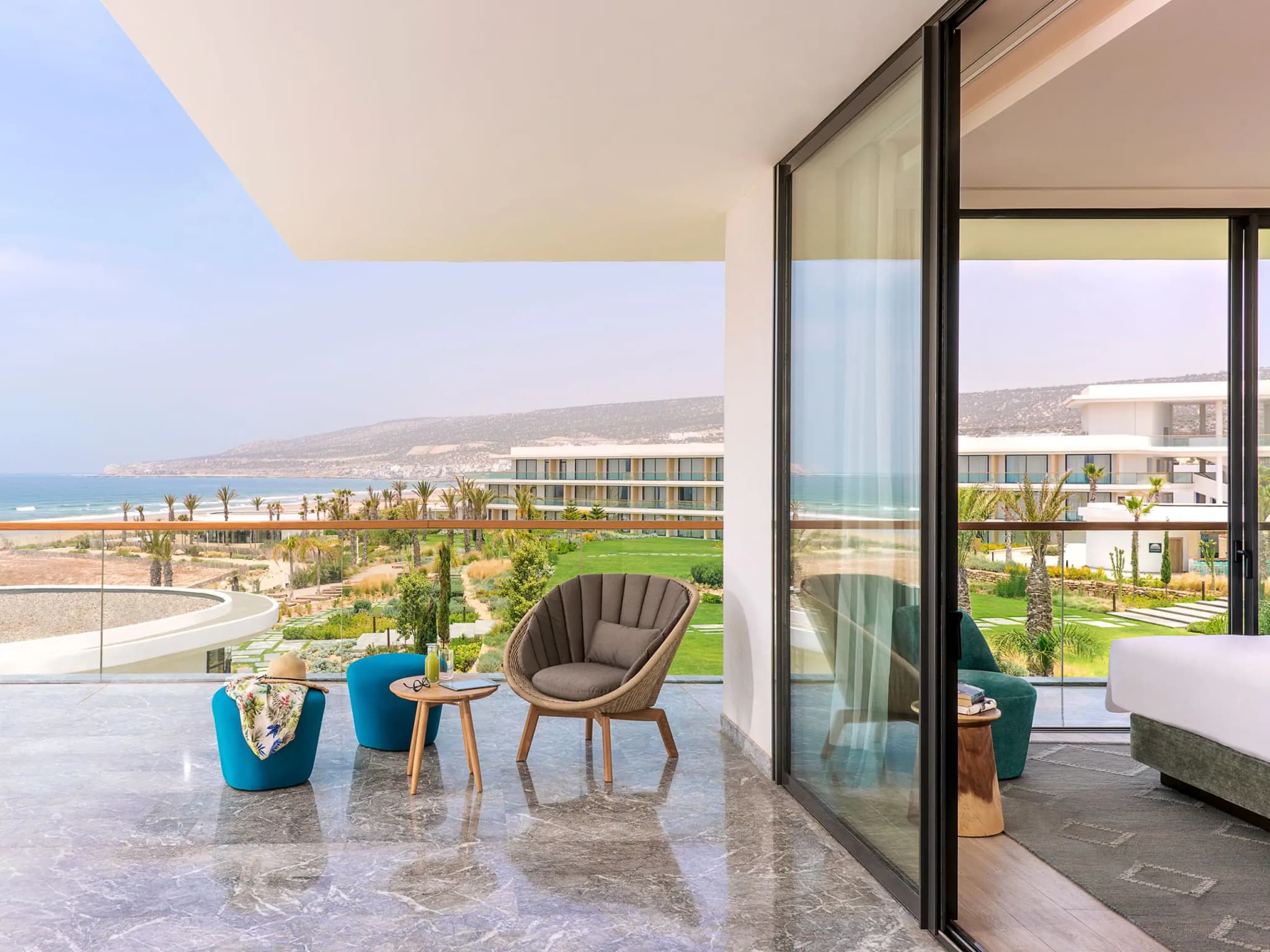 Spacious balcony as part of a double bed suite at Hyatt Regency Taghazout Bay