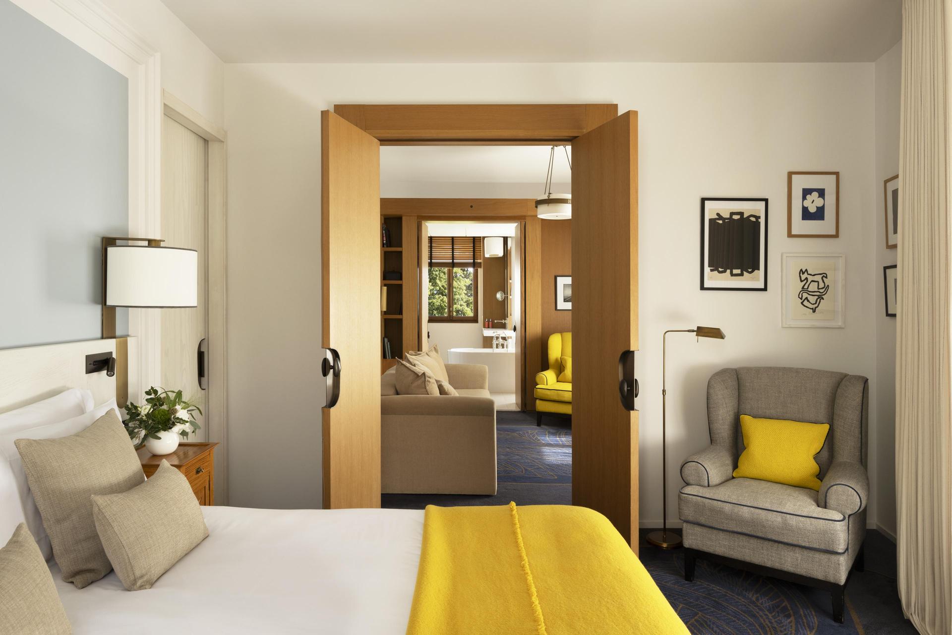Modern double bed suite at Hotel Royal Evian Resort
