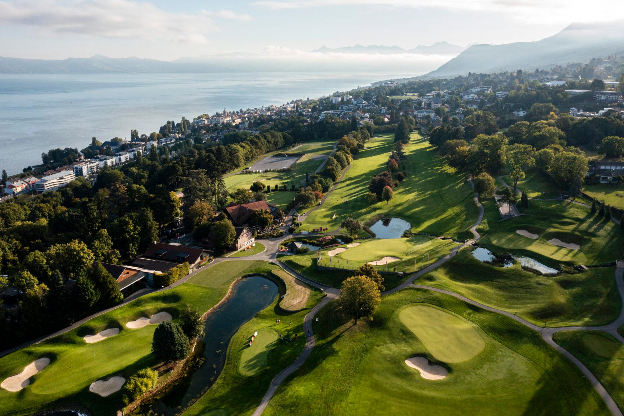 Aerial view of the Hotel Royal Evian Resort golf course