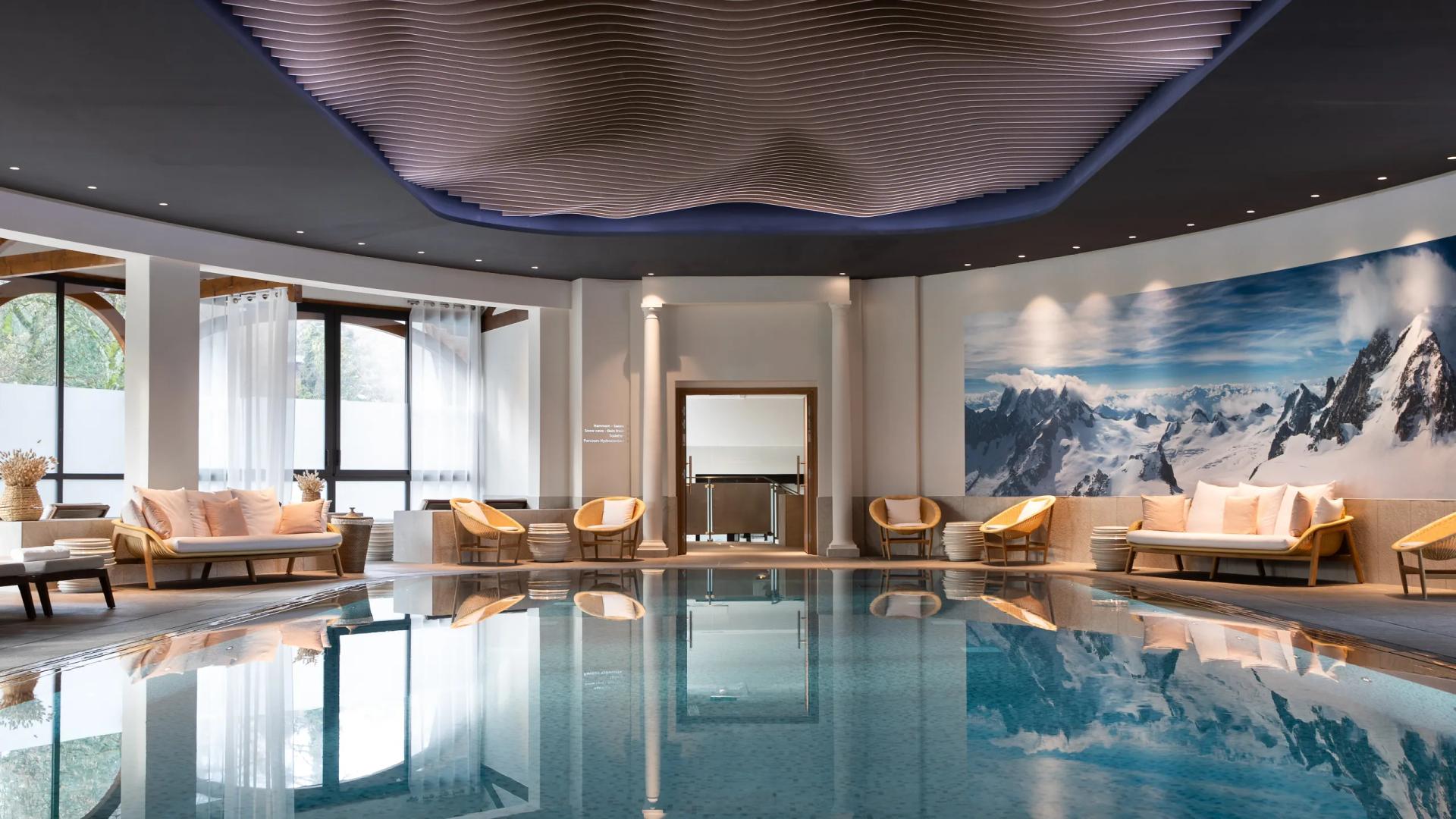 Indoor swimming pool at Hotel Royal Evian Resort